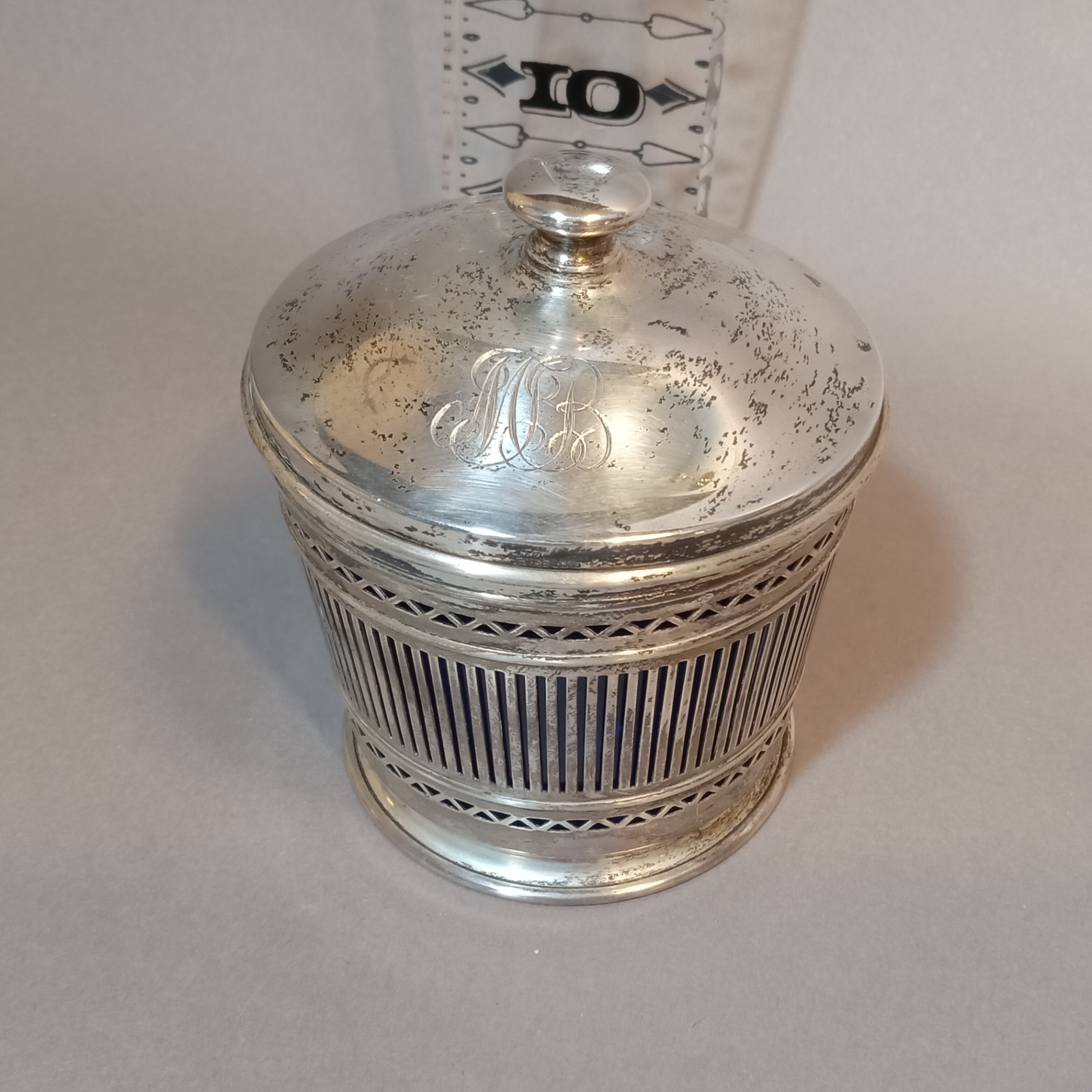 Antique Sterling & Blue Glass Jam Jar - image 2 of 11