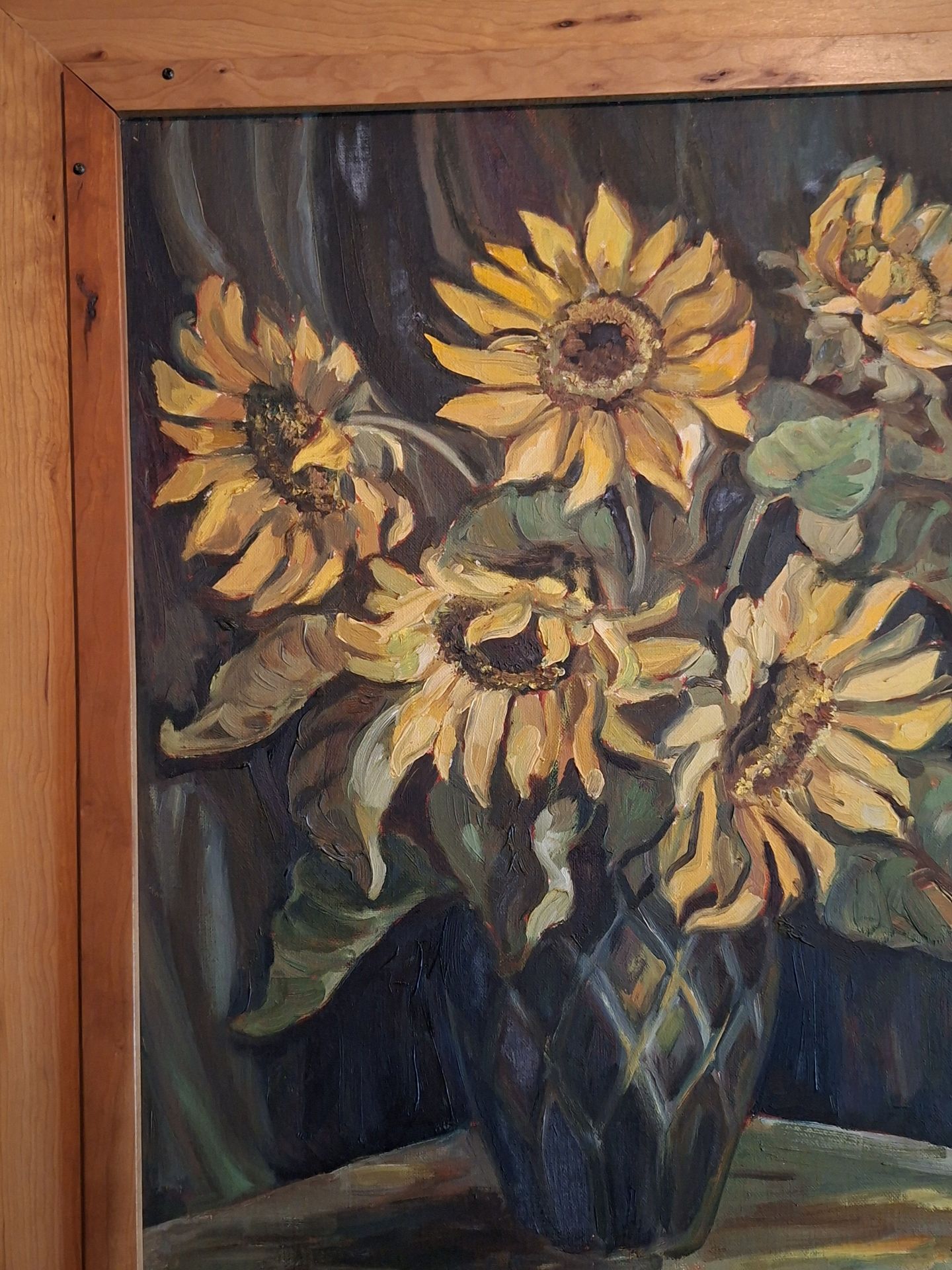 Framed Sunflower Oil Painting In Gorgeous Live Edge Frame - image 3 of 5