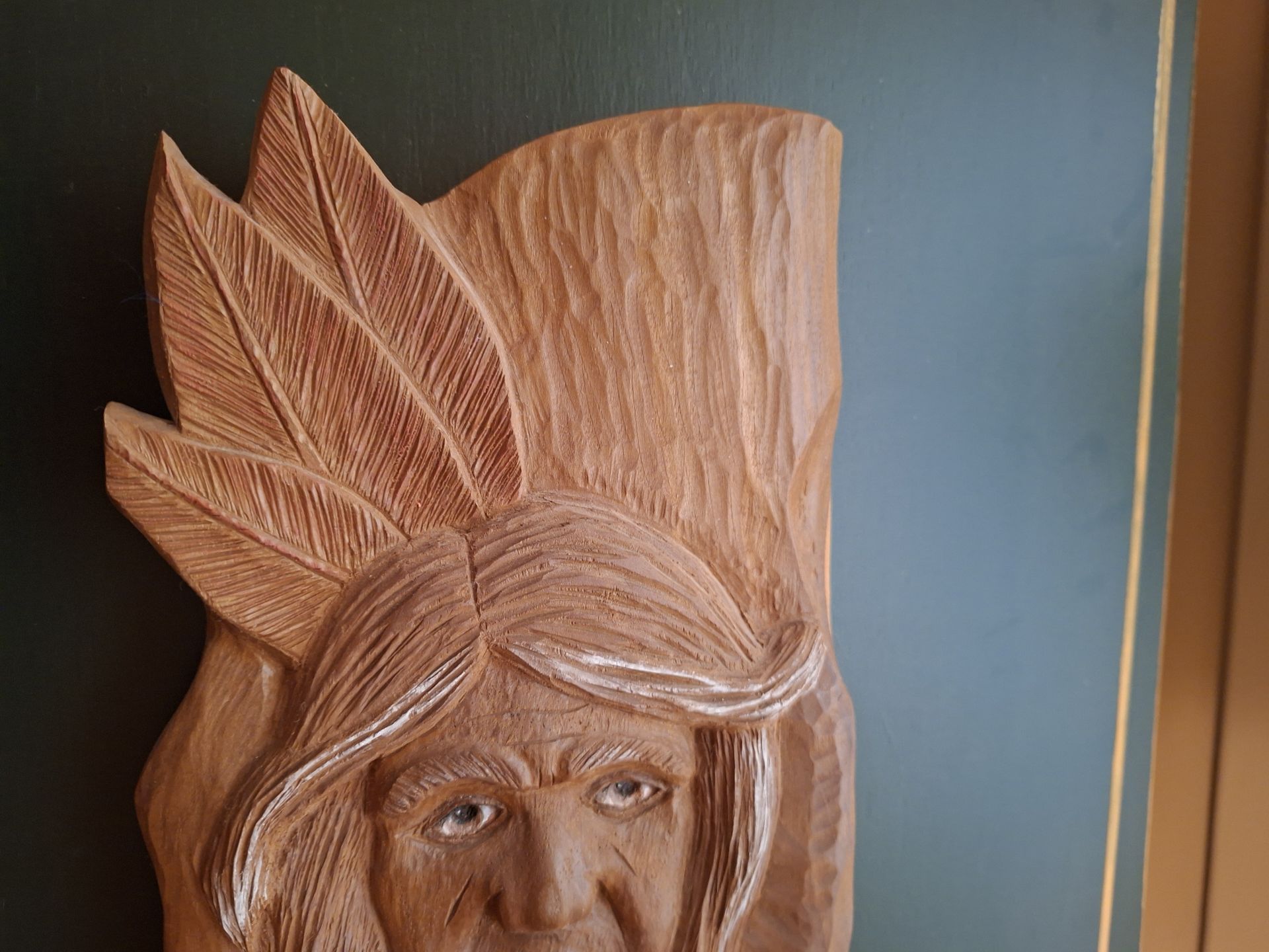 Signed Wooden Native American Relief Carving - image 2 of 6
