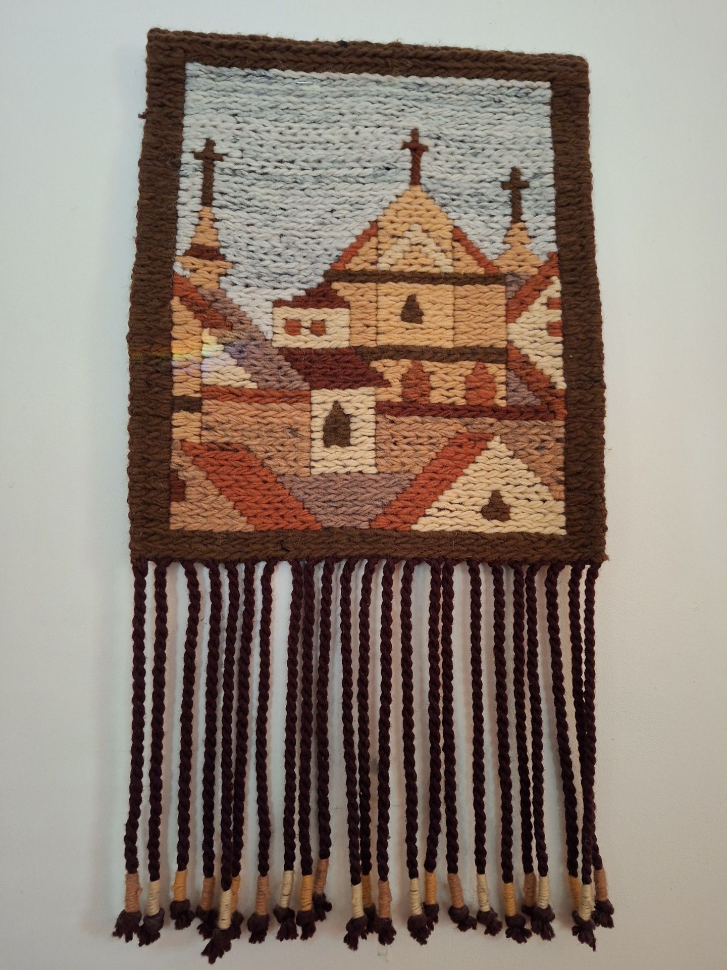 Pair of Beautiful Vintage Woven Wall Hangings with Village Scenes - image 4 of 9