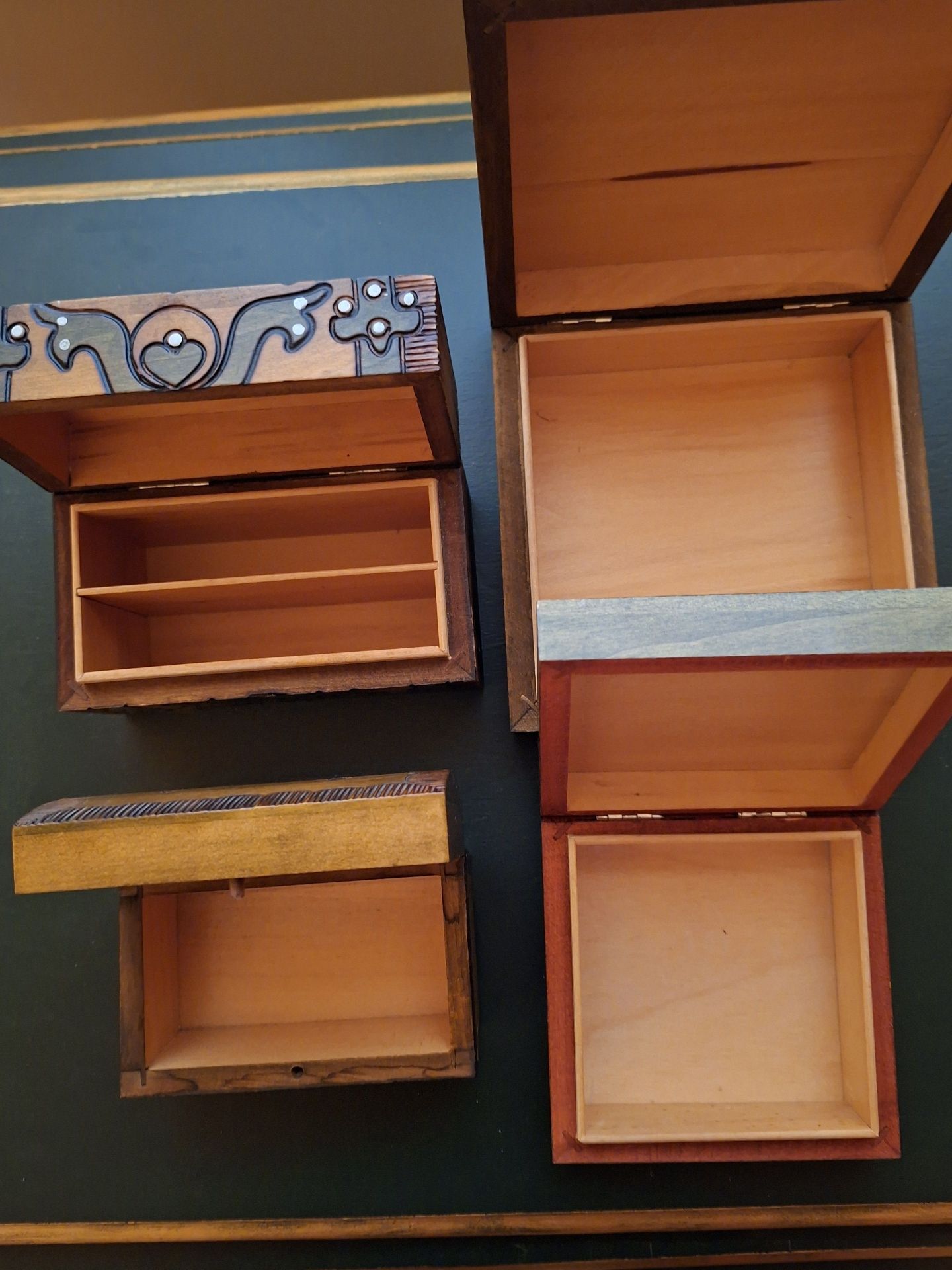 Set of Four Carved Wooden Boxes - image 2 of 7