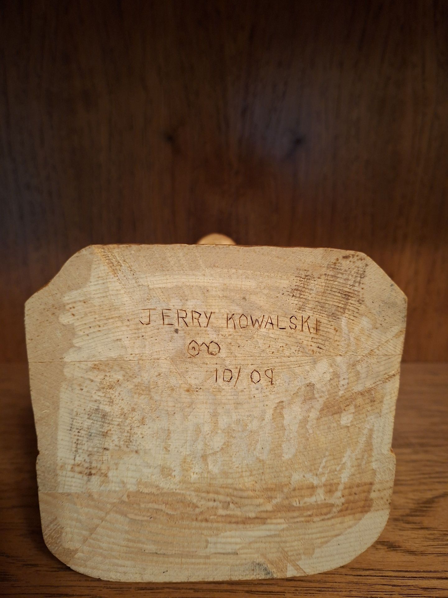 Stunning Hand-Carved Wooden Bearded Man Bust, SIGNED Jerry Kowalski - image 6 of 6