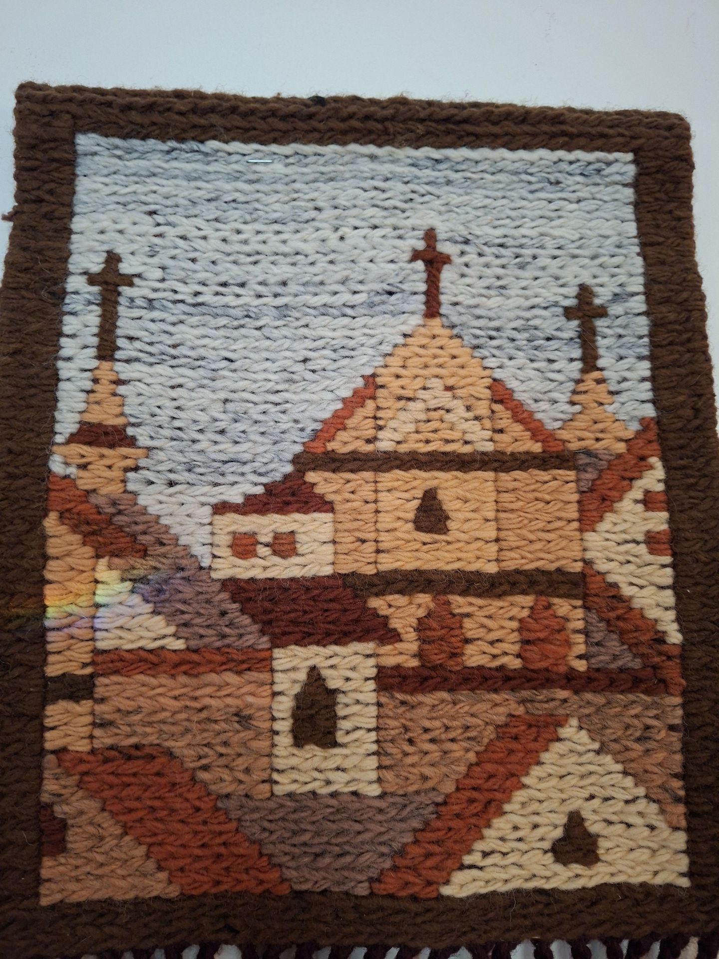 Pair of Beautiful Vintage Woven Wall Hangings with Village Scenes - image 5 of 9
