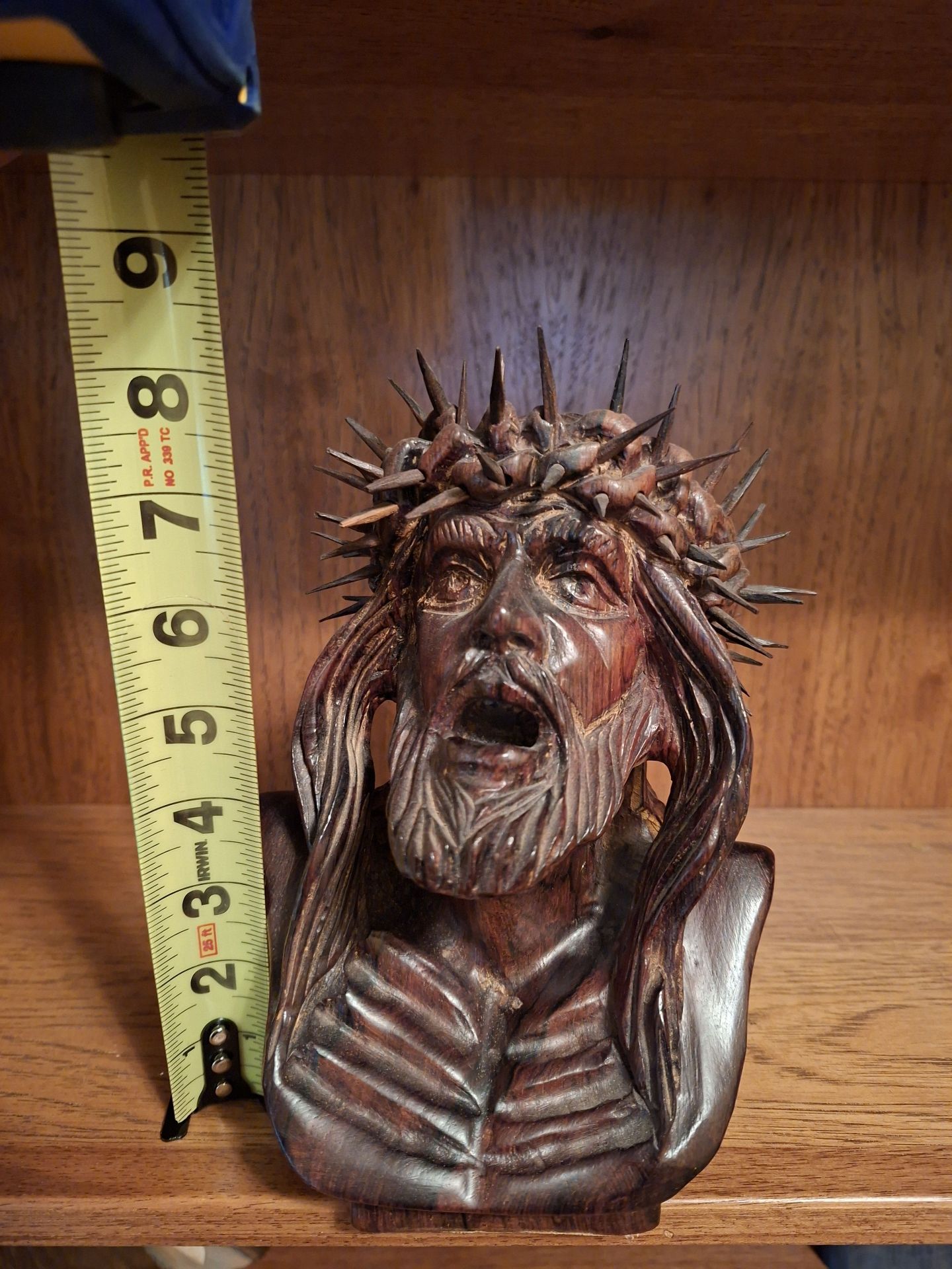 Hand Carved Wooden Bust of Jesus with Crown of Thorns - image 7 of 7