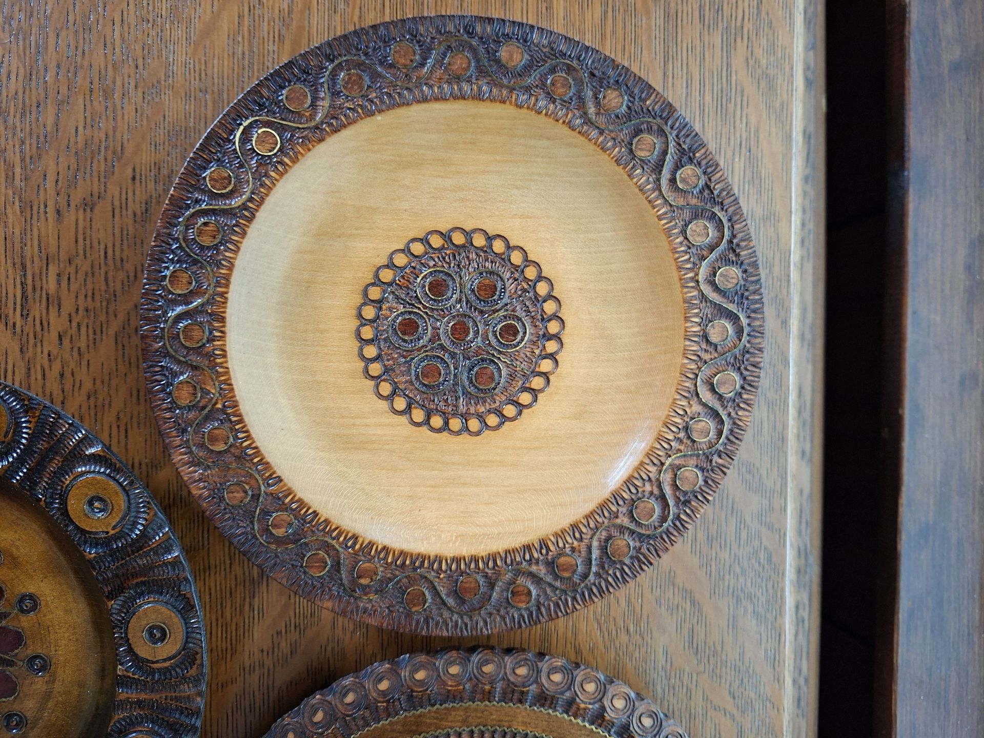 Set of Three Polish Decorative Carved Wooden Plates - image 2 of 5