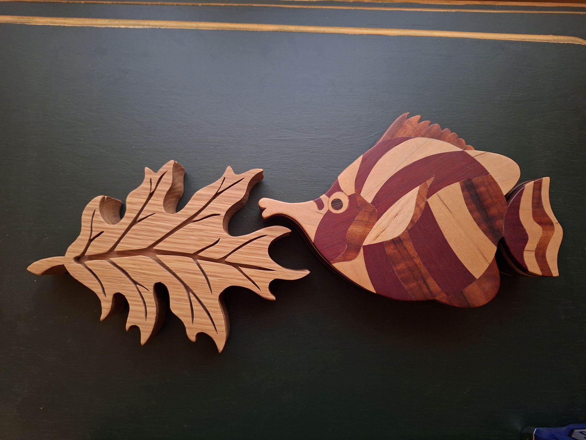 Wooden Fish and Leaf Decorative Boxes, Handmade By Local Master Carver - image 2 of 6