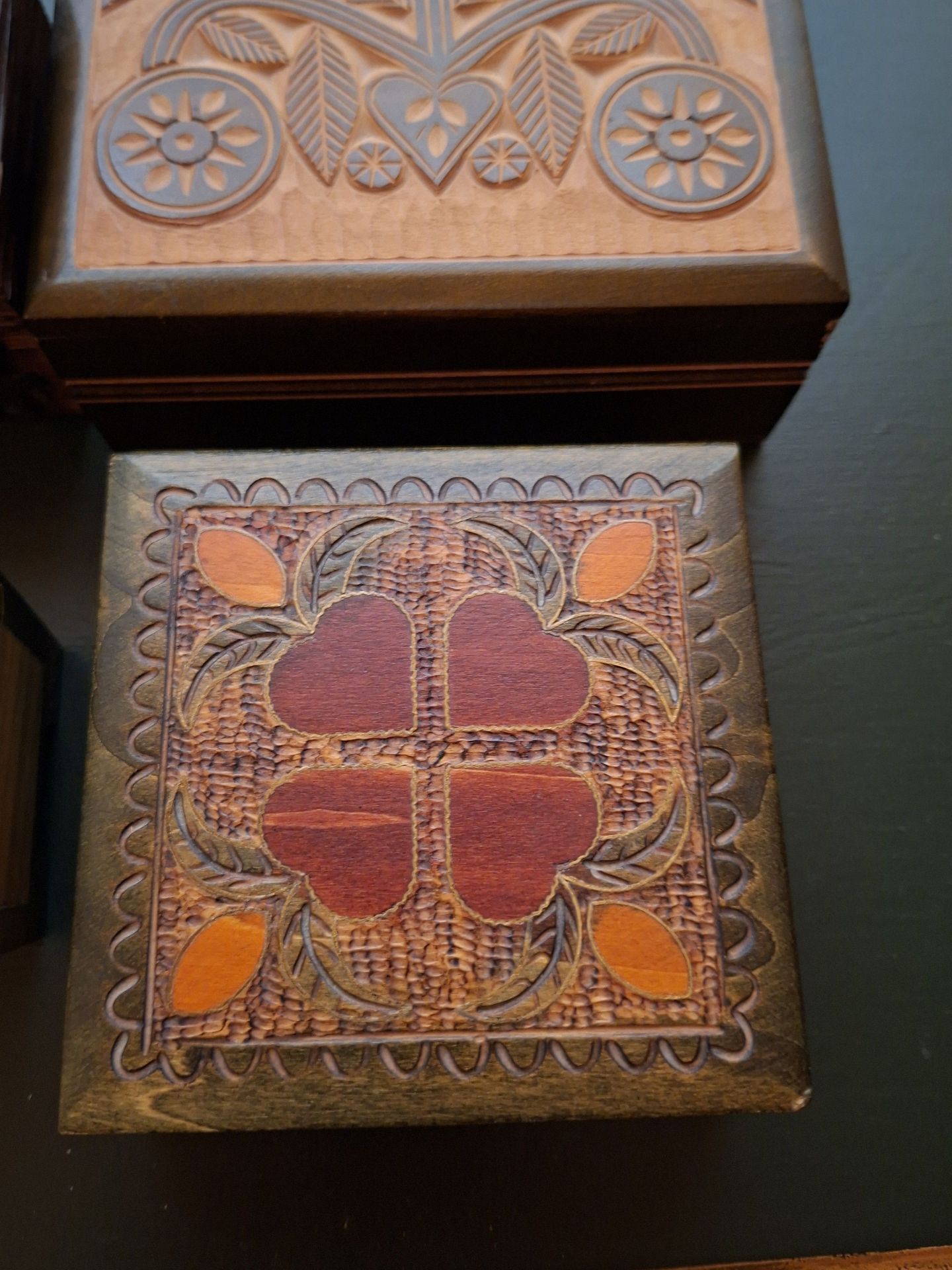 Set of Four Carved Wooden Boxes - image 5 of 7