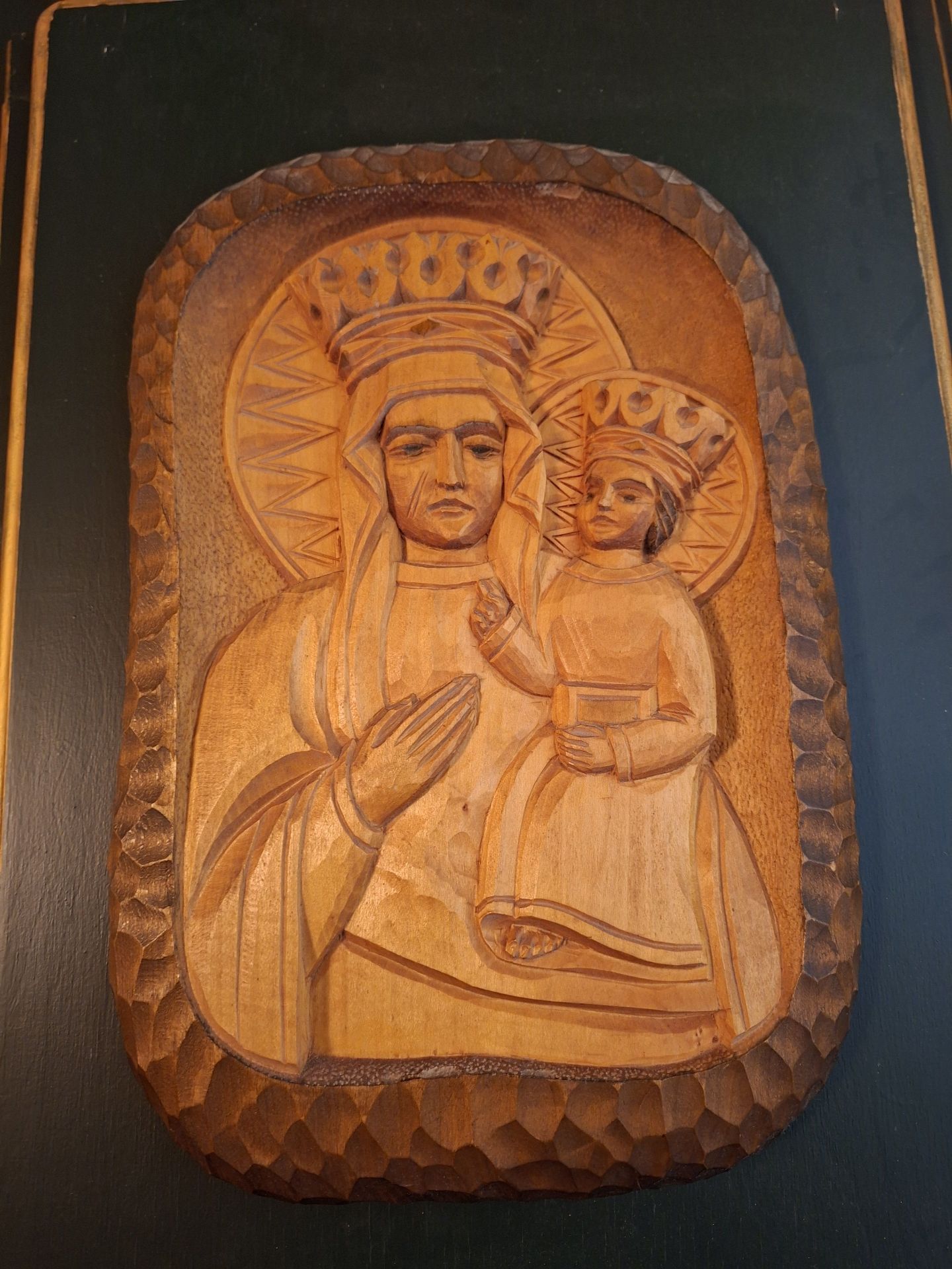 Hand-Carved Religious Wooden Wall Plaque - image 1 of 8