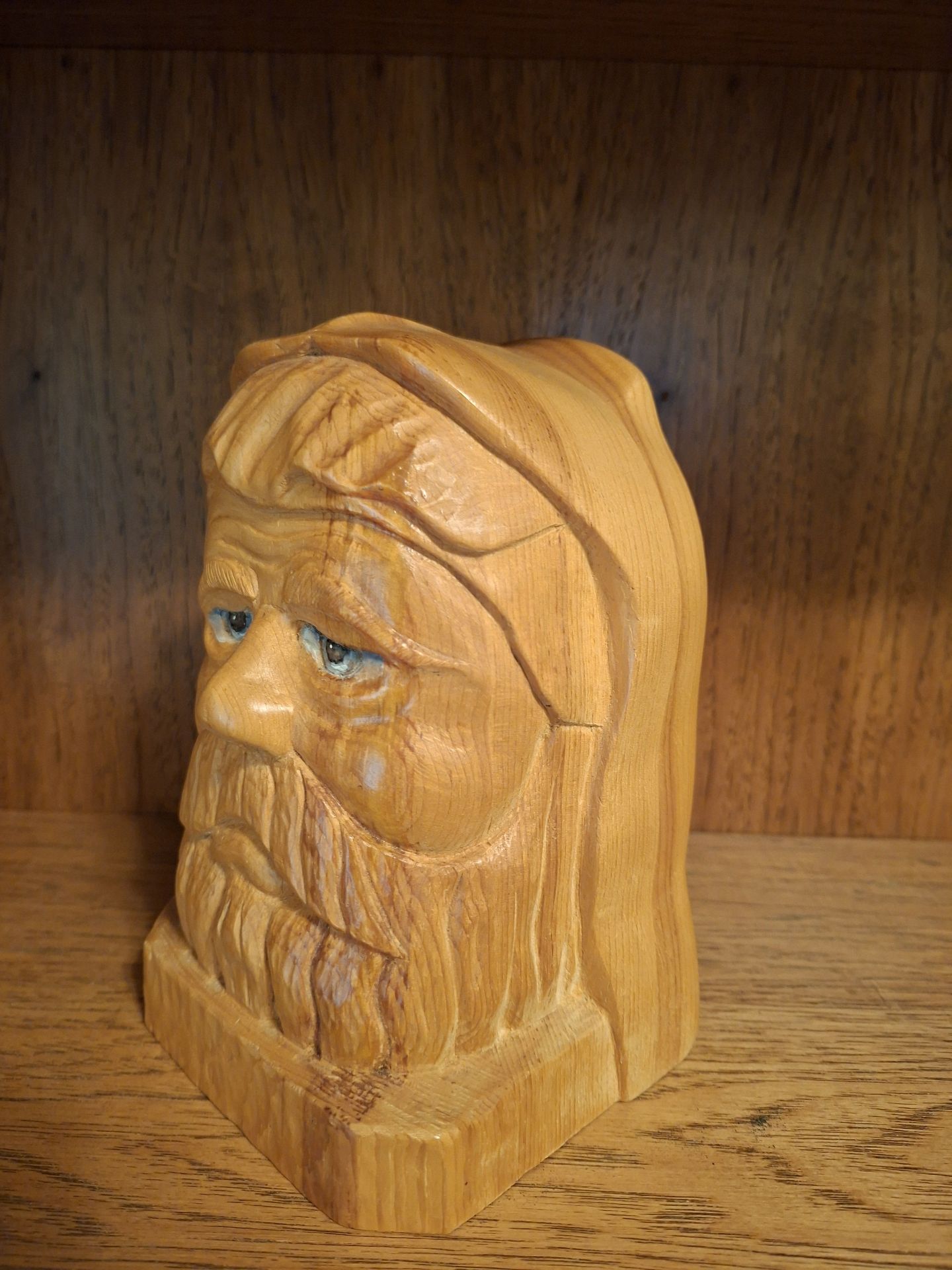 Stunning Hand-Carved Wooden Bearded Man Bust, SIGNED Jerry Kowalski - image 2 of 6