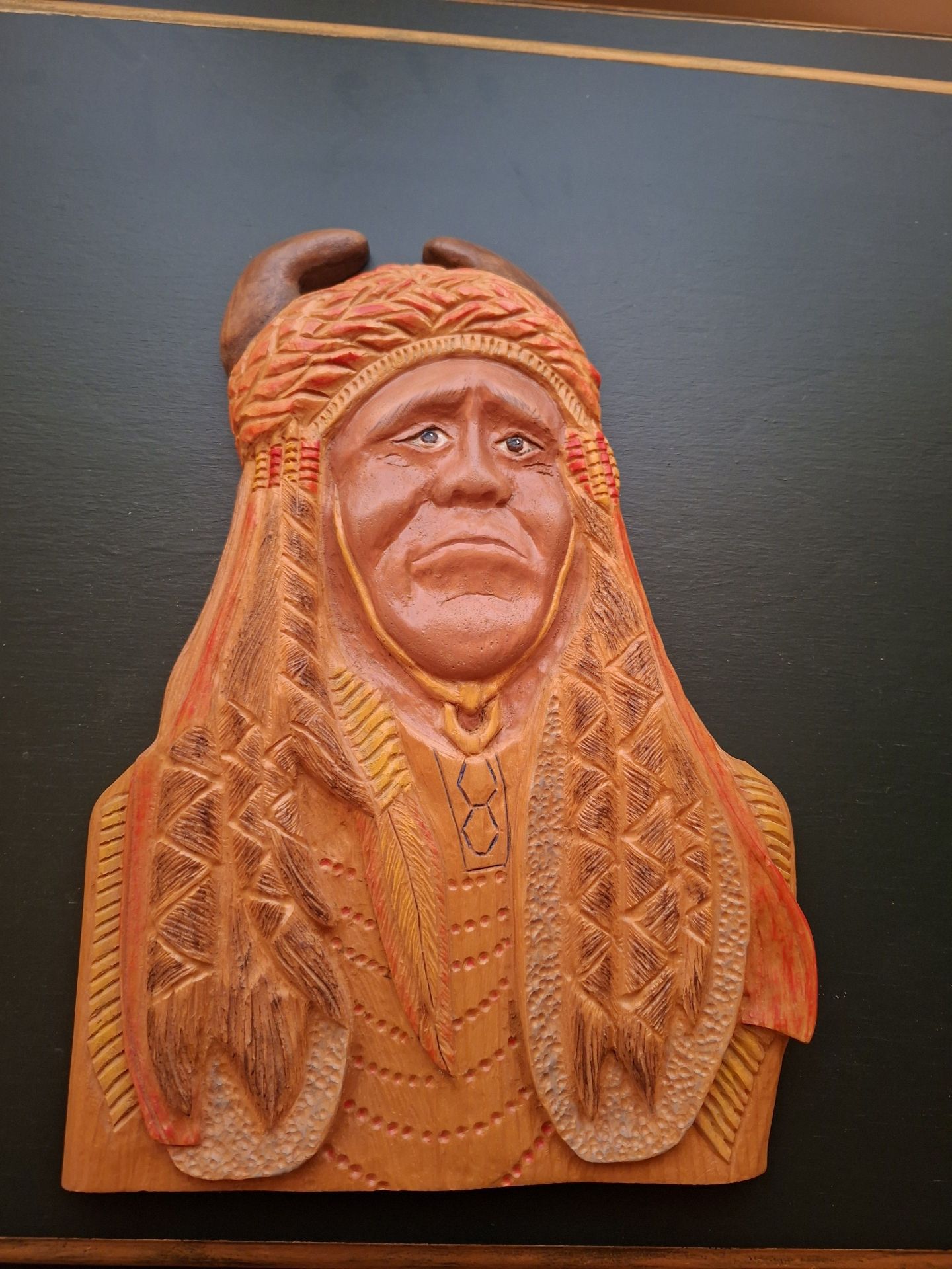 Hand-Carved Wooden Native American Wall Plaque, SIGNED - image 1 of 5