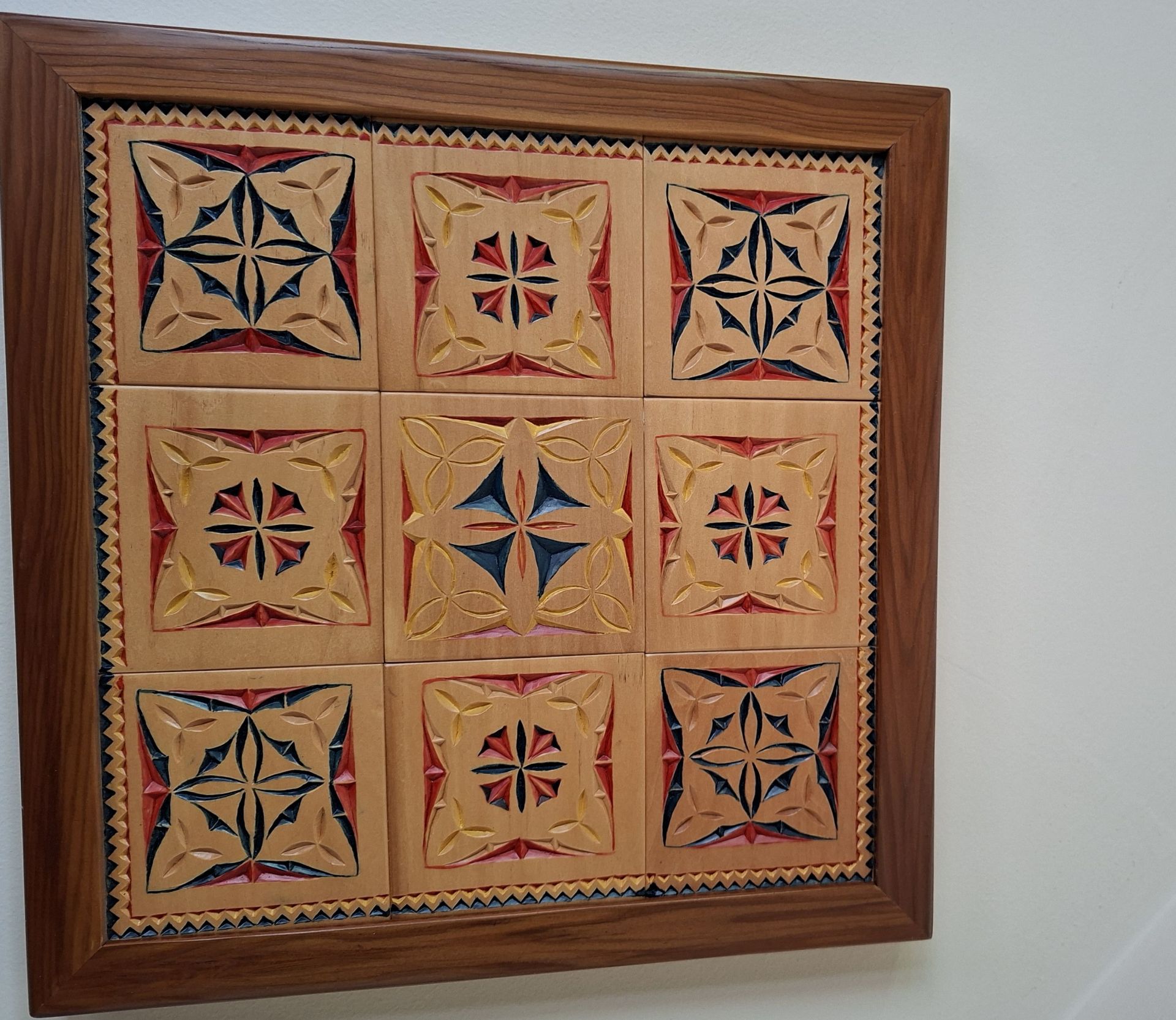Framed Geometric Wood Carving Wall Art, Handmade By Local Artist - image 1 of 4