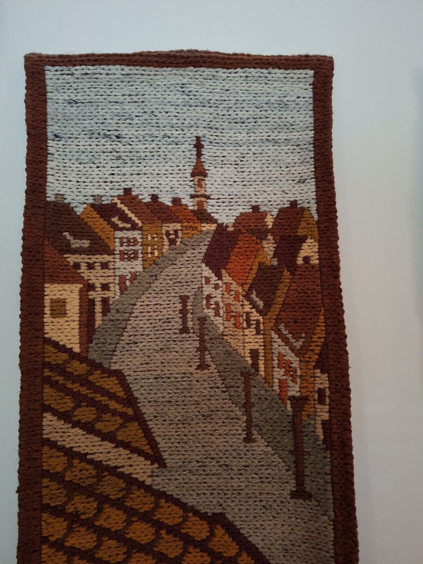 Pair of Beautiful Vintage Woven Wall Hangings with Village Scenes - image 3 of 9
