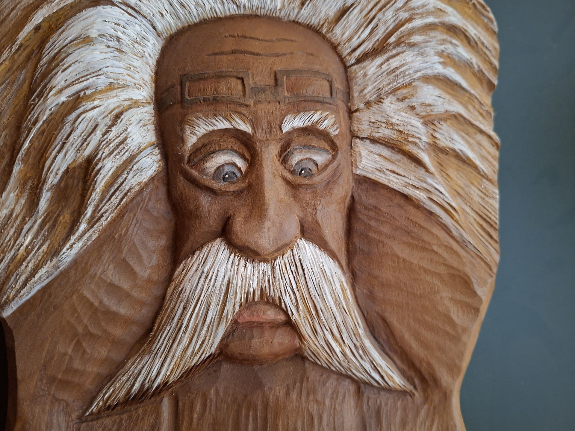 Hand-Carved Wooden Face Wall Art, SIGNED! - image 3 of 6