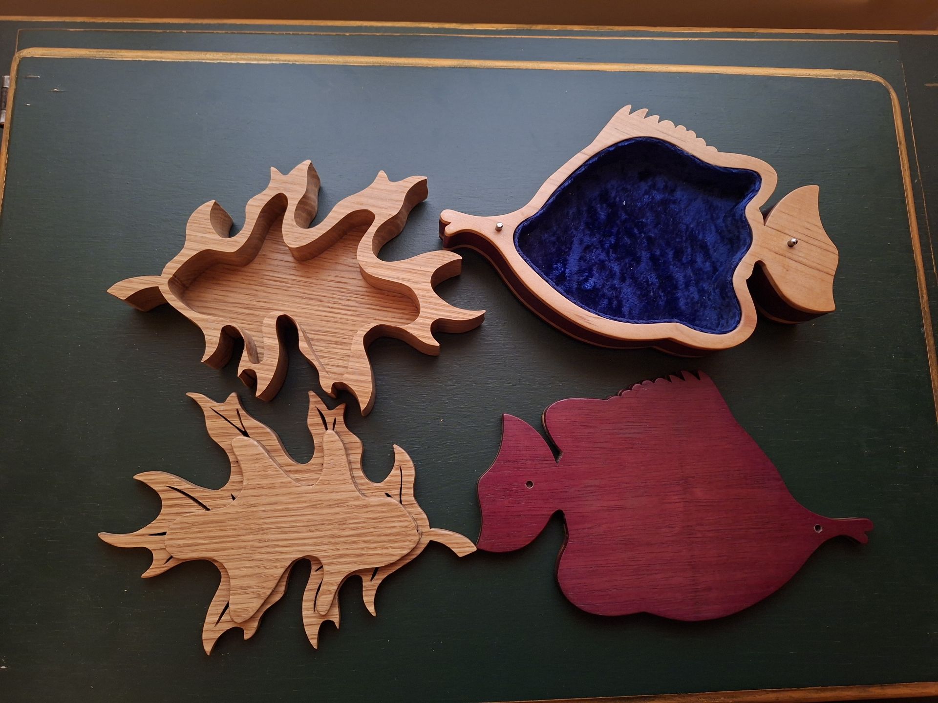 Wooden Fish and Leaf Decorative Boxes, Handmade By Local Master Carver - image 3 of 6