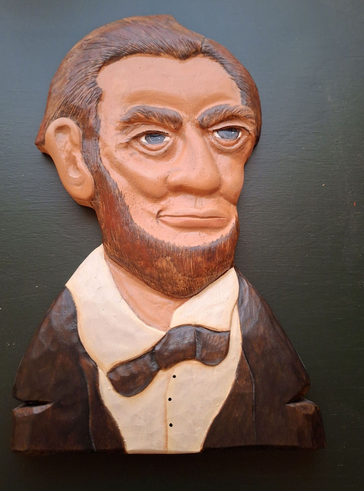 Hand-Carved Abraham Lincoln Wooden Wall Plaque, SIGNED! - image 1 of 6