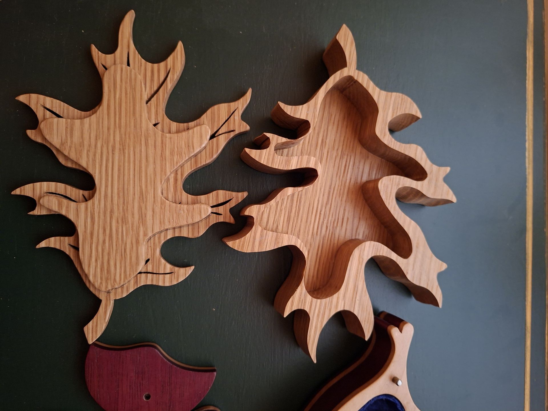 Wooden Fish and Leaf Decorative Boxes, Handmade By Local Master Carver - image 5 of 6