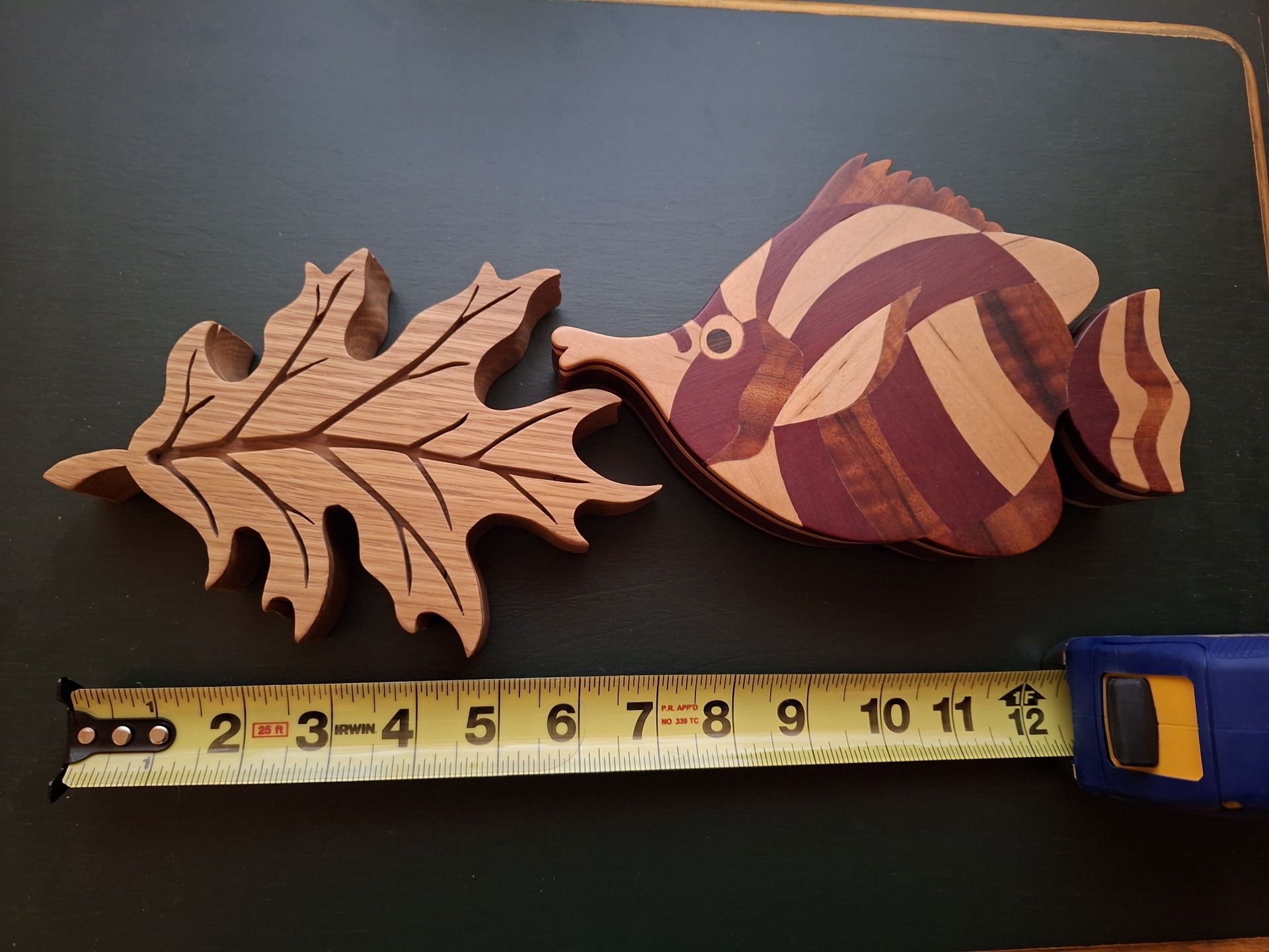 Wooden Fish and Leaf Decorative Boxes, Handmade By Local Master Carver - image 1 of 6
