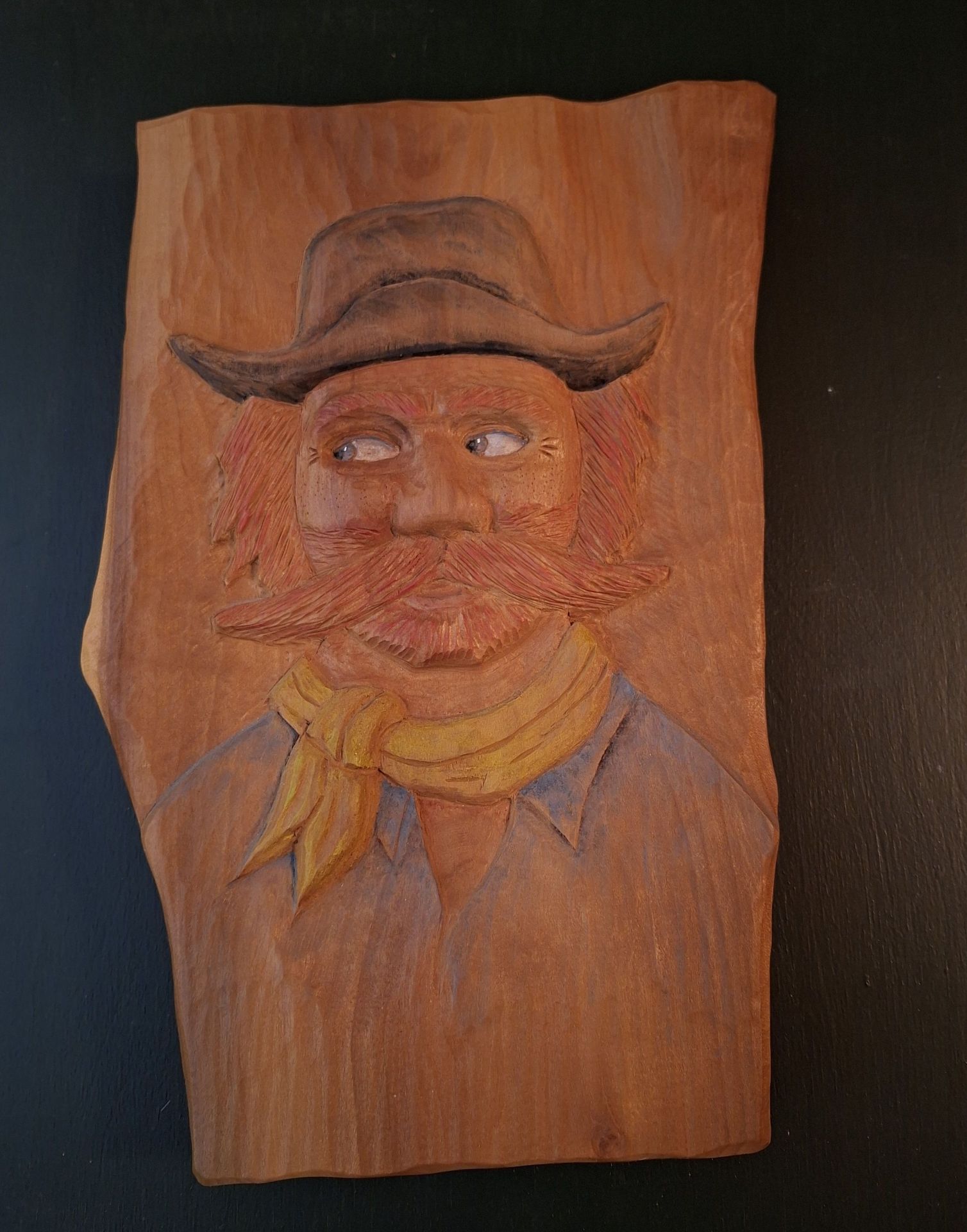 Hand-Carved Wooden Cowboy Wall Plaque, SIGNED - image 1 of 6