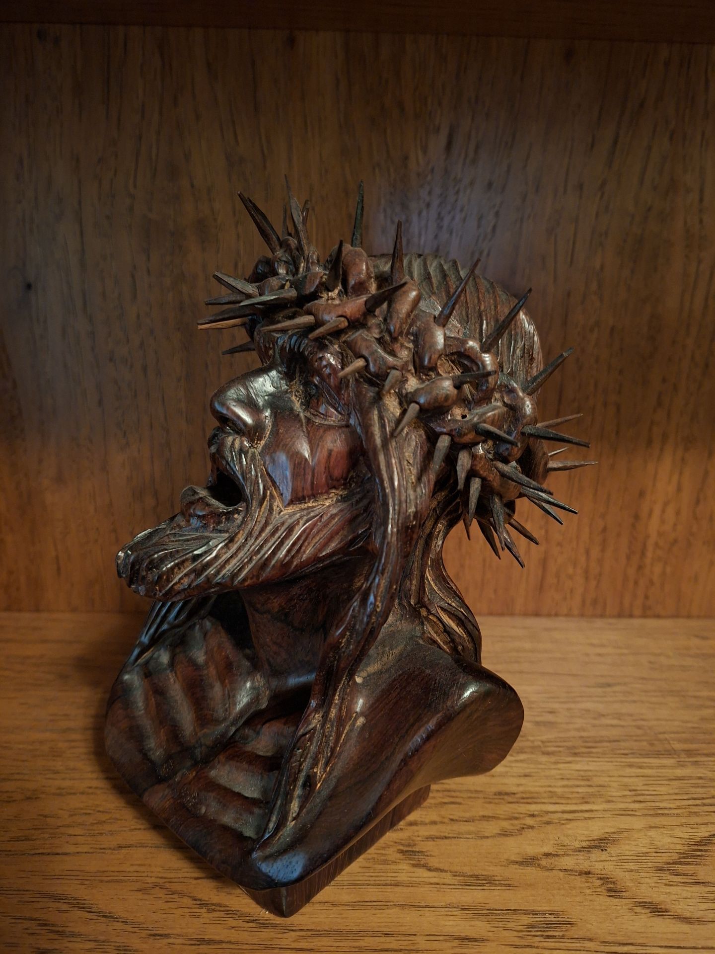 Hand Carved Wooden Bust of Jesus with Crown of Thorns - image 3 of 7