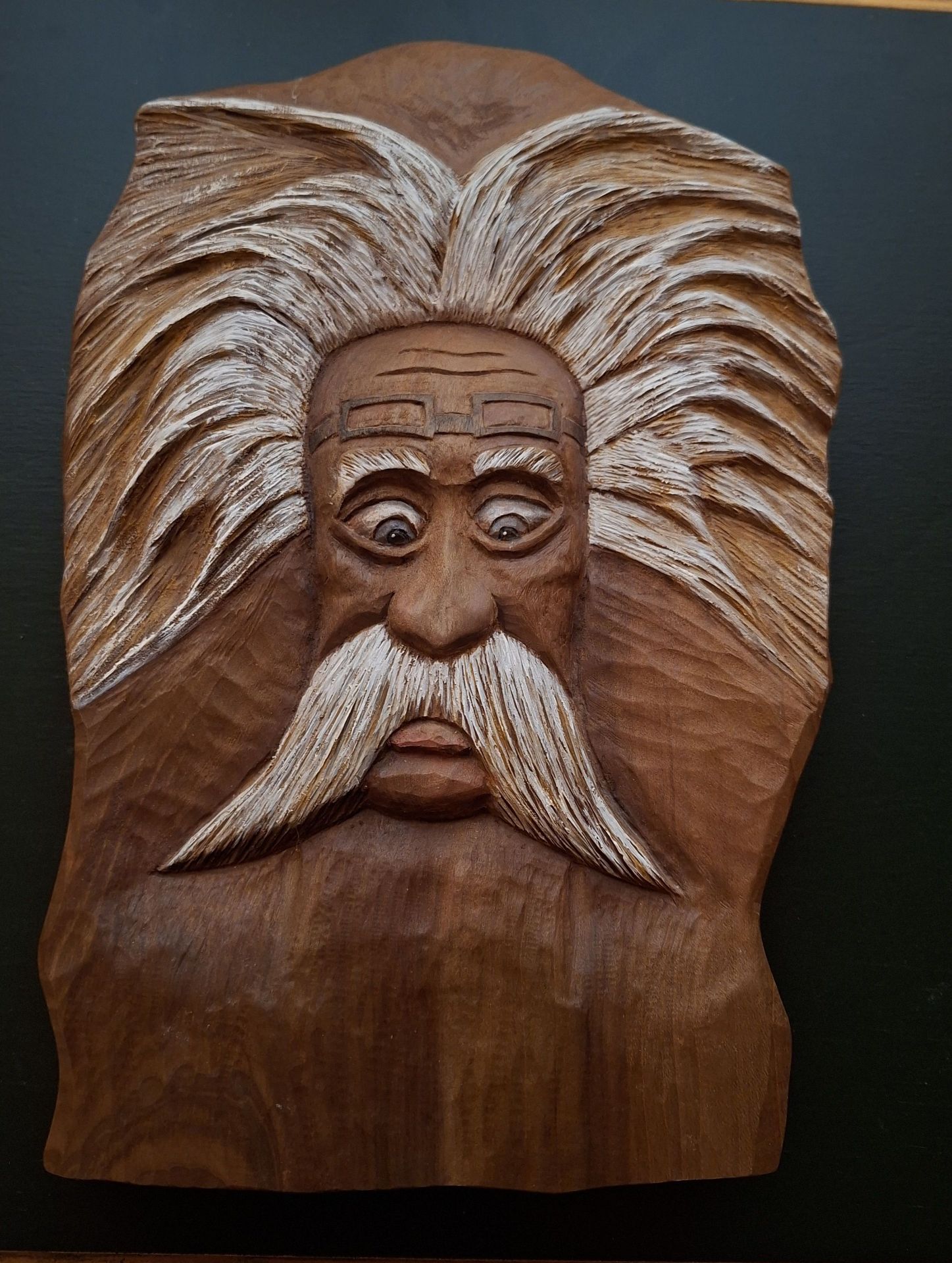 Hand-Carved Wooden Face Wall Art, SIGNED! - image 1 of 6