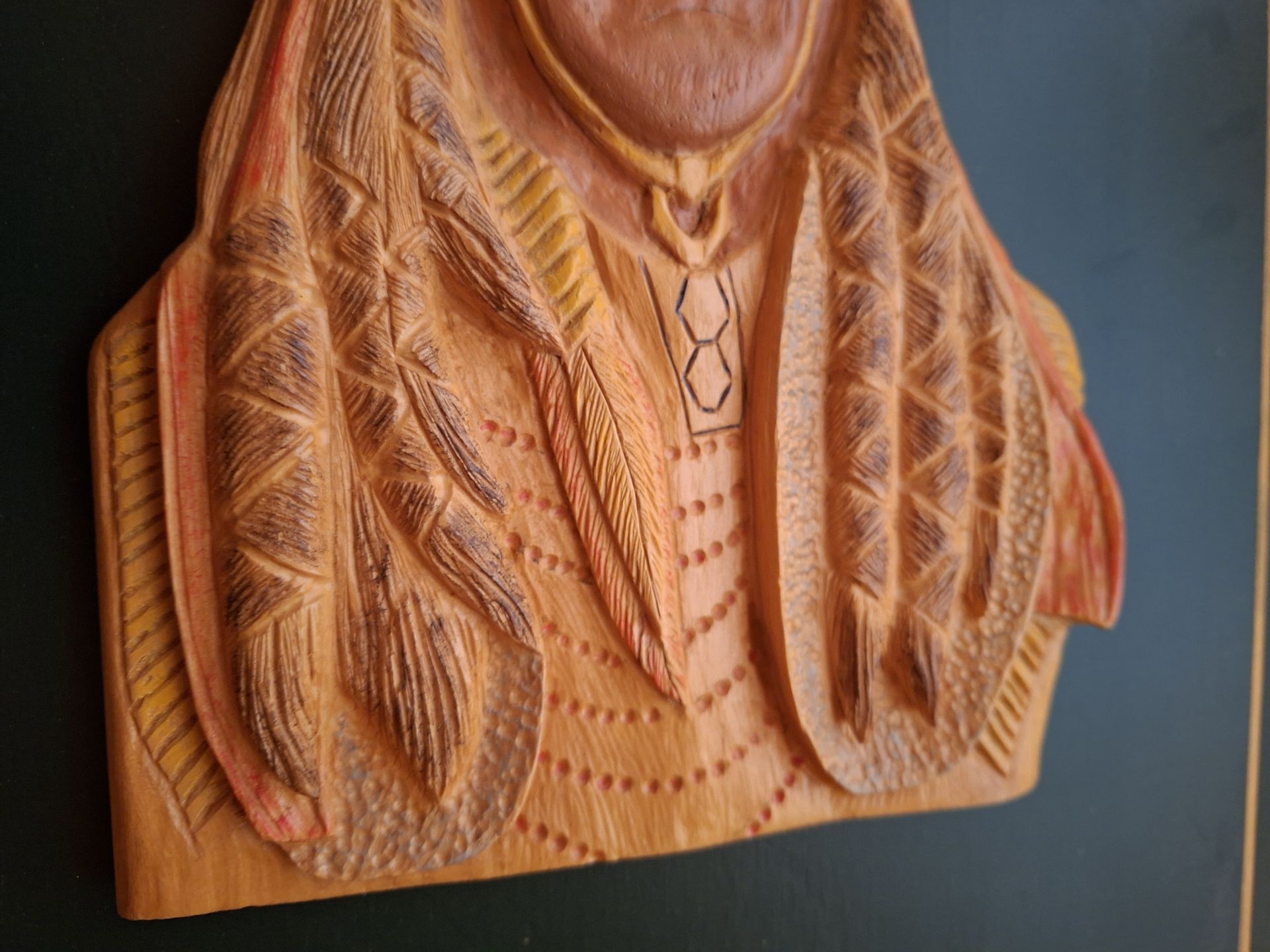Hand-Carved Wooden Native American Wall Plaque, SIGNED - image 3 of 5