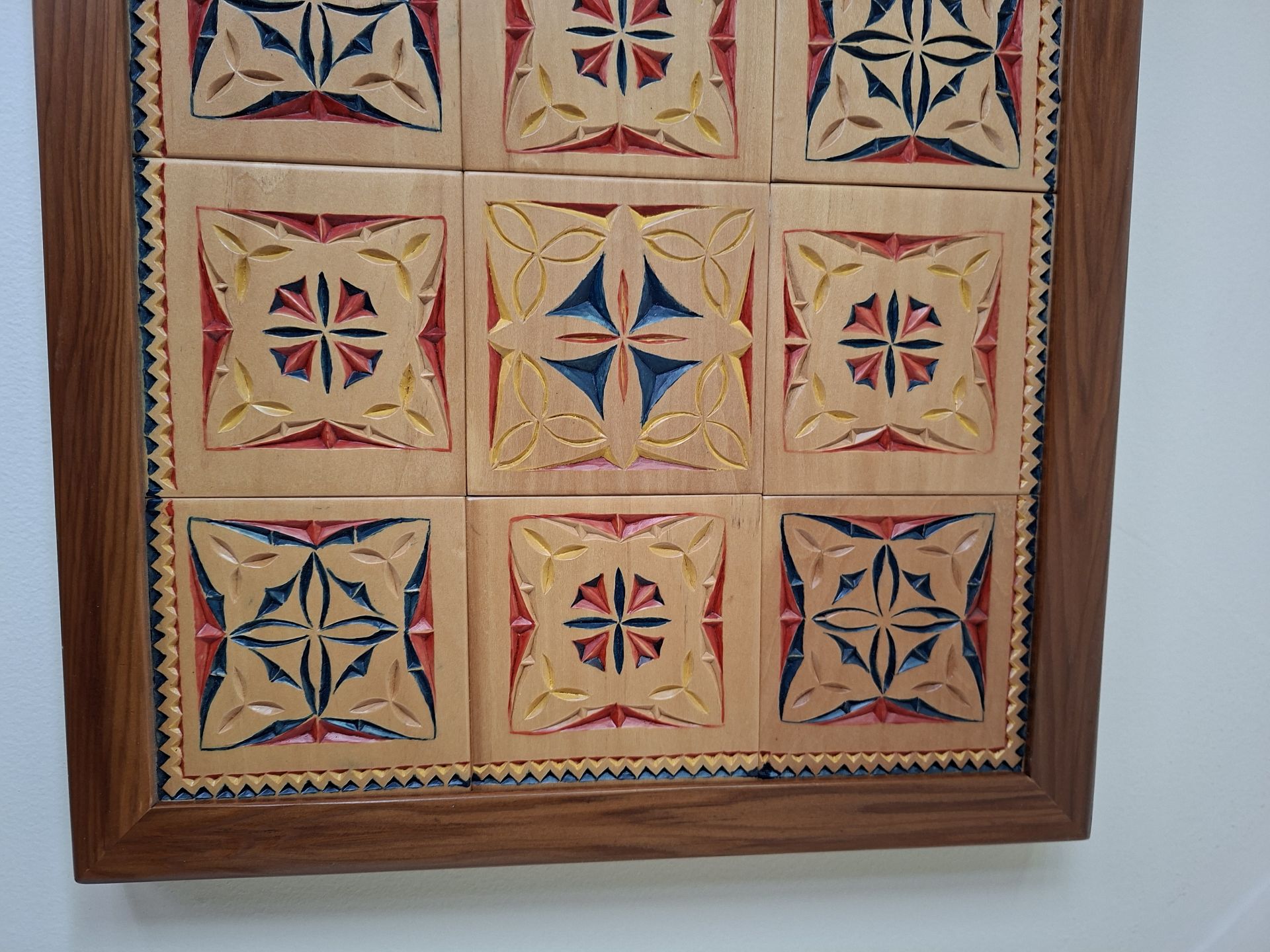 Framed Geometric Wood Carving Wall Art, Handmade By Local Artist - image 3 of 4
