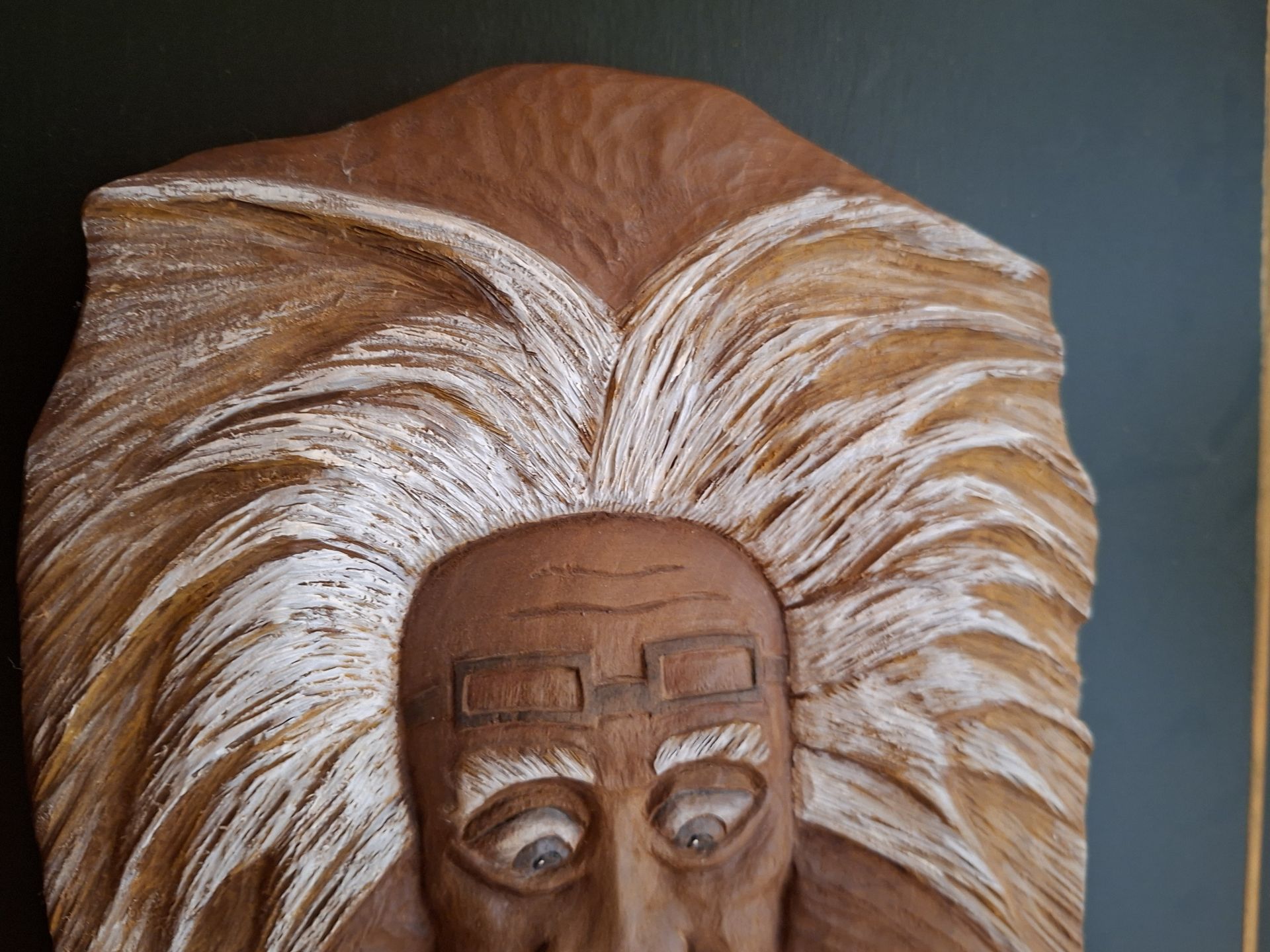 Hand-Carved Wooden Face Wall Art, SIGNED! - image 2 of 6