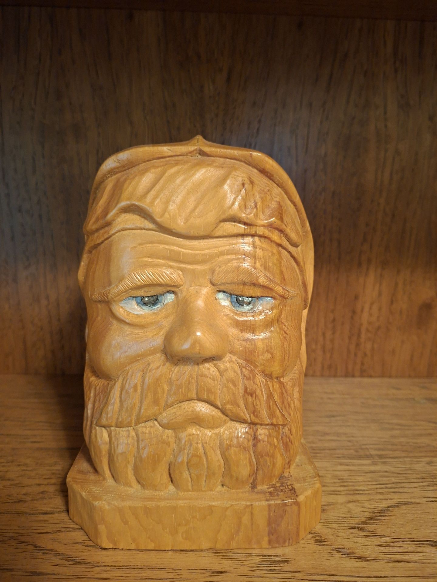 Stunning Hand-Carved Wooden Bearded Man Bust, SIGNED Jerry Kowalski - image 1 of 6