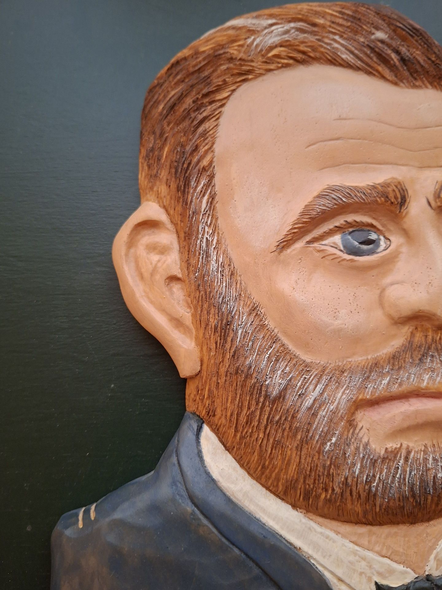 Hand-Carved Wood Ulysses S Grant Portrait Wall Plaque, SIGNED - image 3 of 7