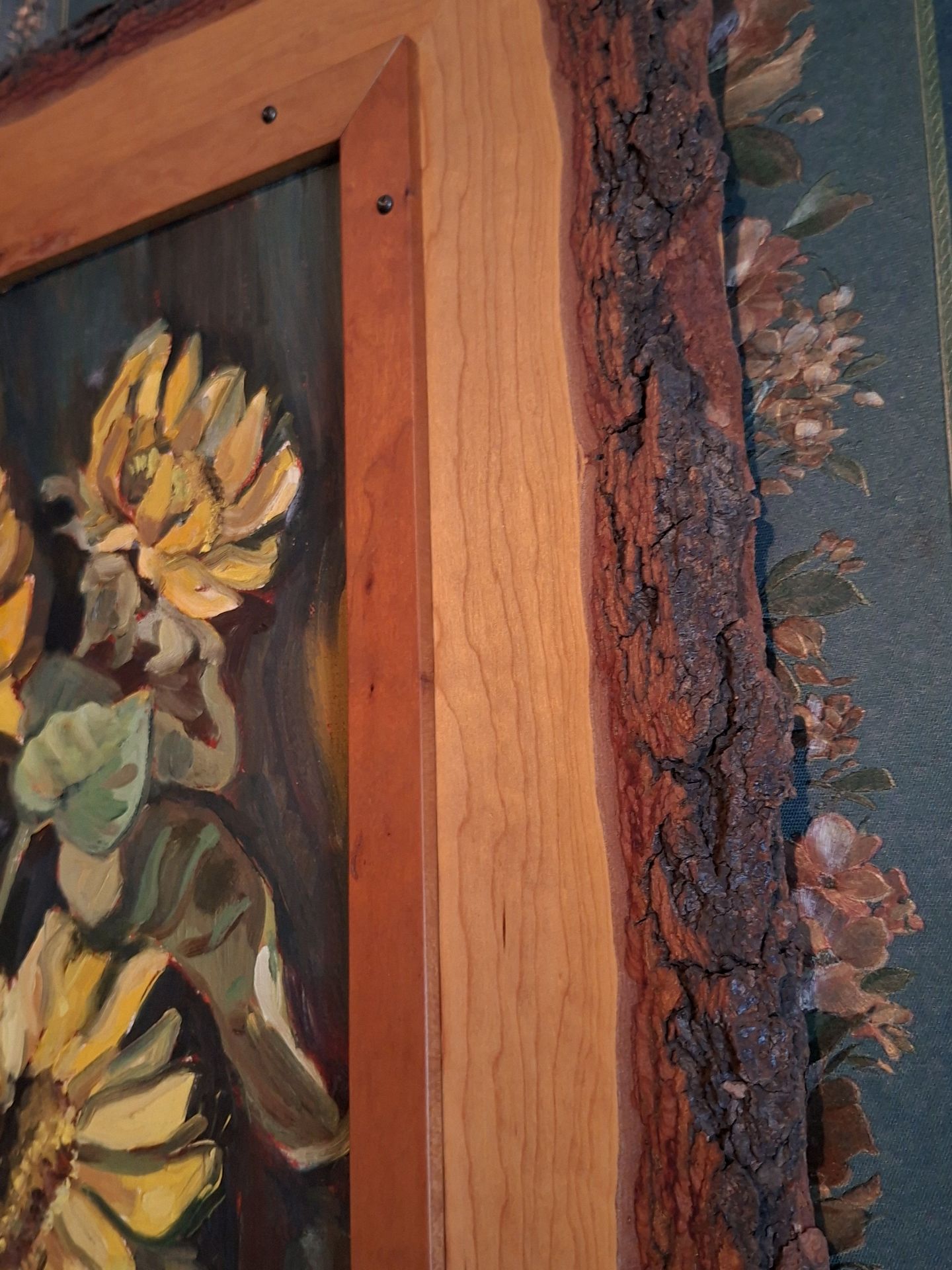 Framed Sunflower Oil Painting In Gorgeous Live Edge Frame - image 4 of 5