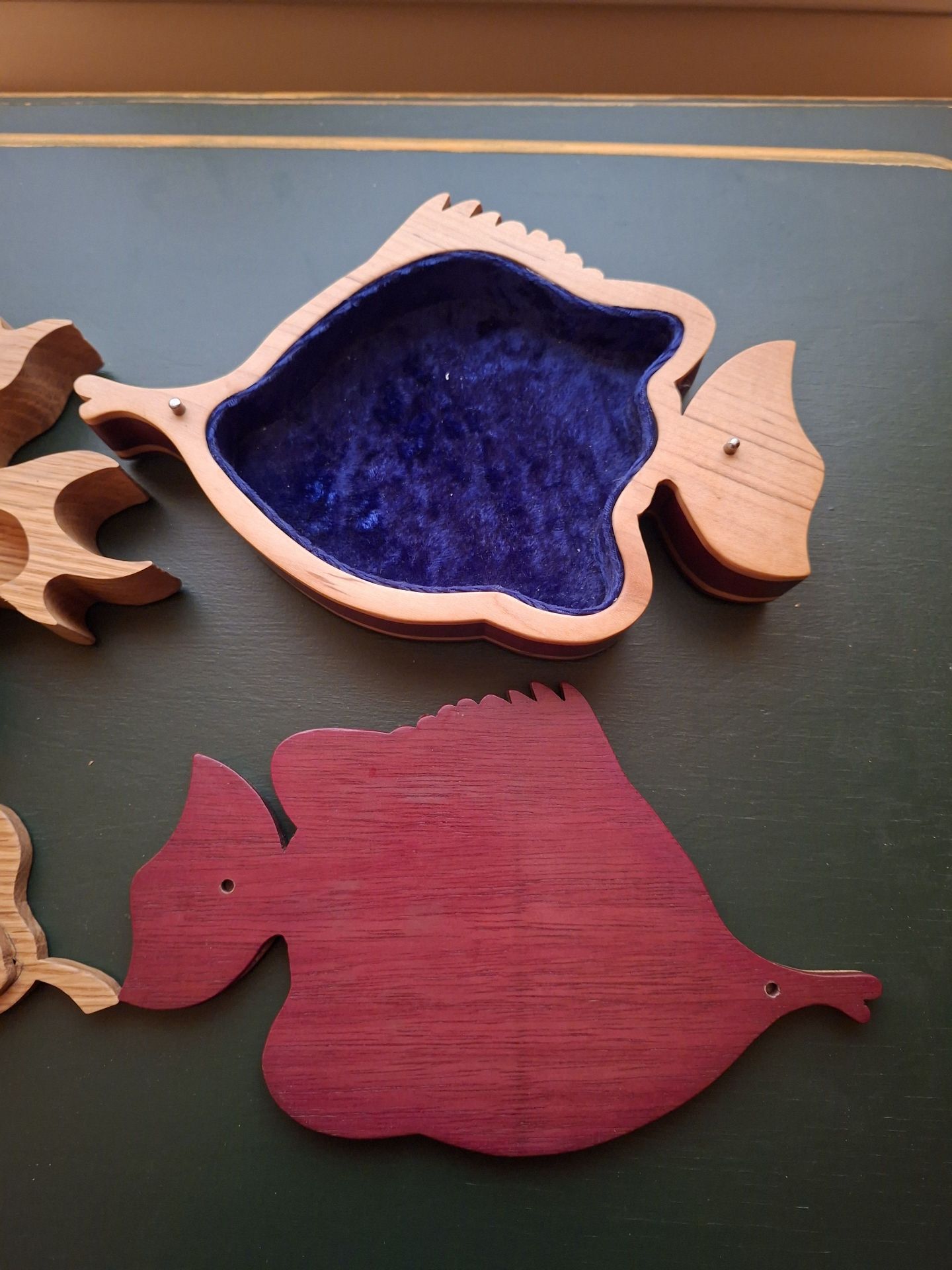 Wooden Fish and Leaf Decorative Boxes, Handmade By Local Master Carver - image 4 of 6