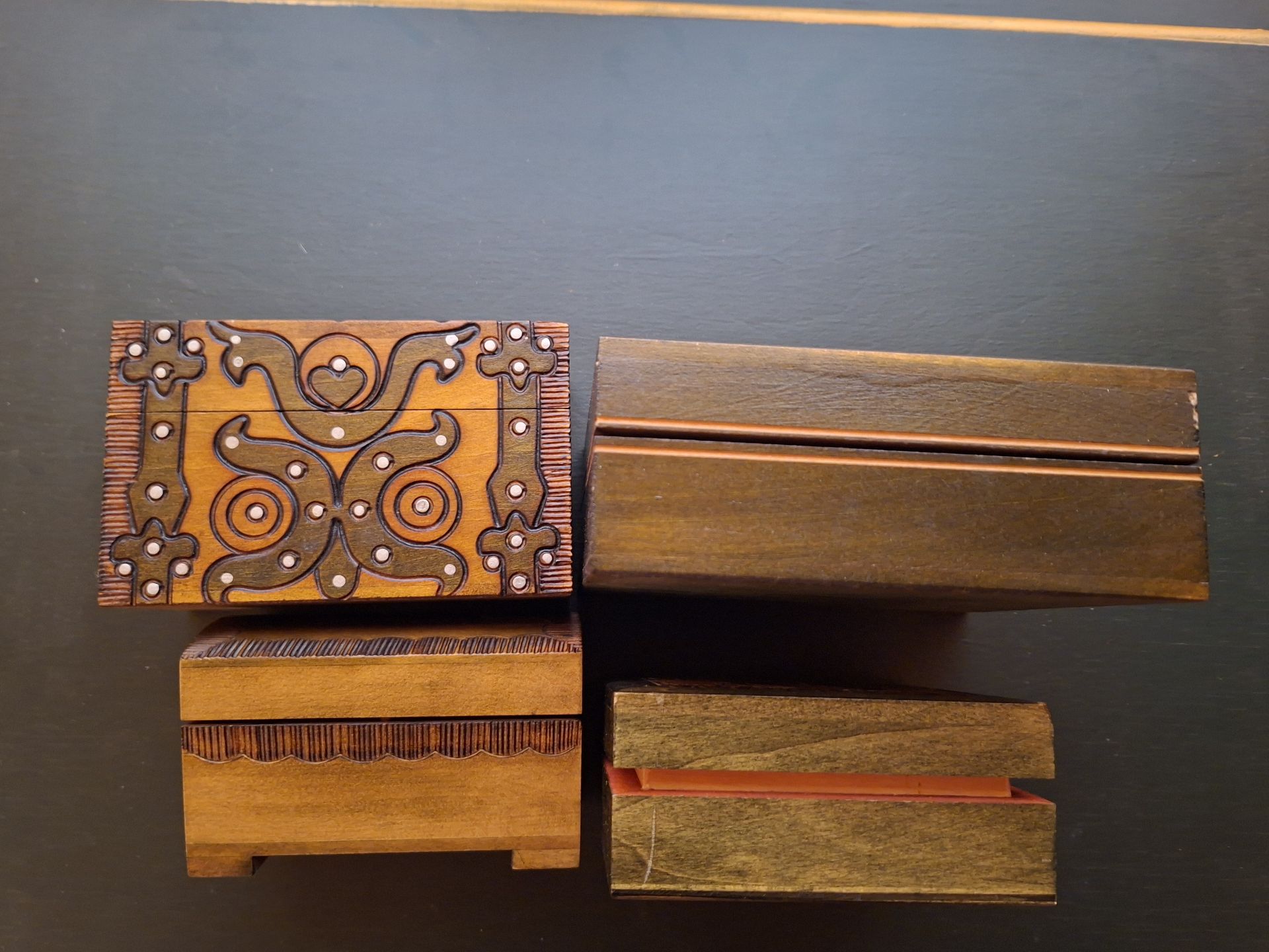 Set of Four Carved Wooden Boxes - image 6 of 7