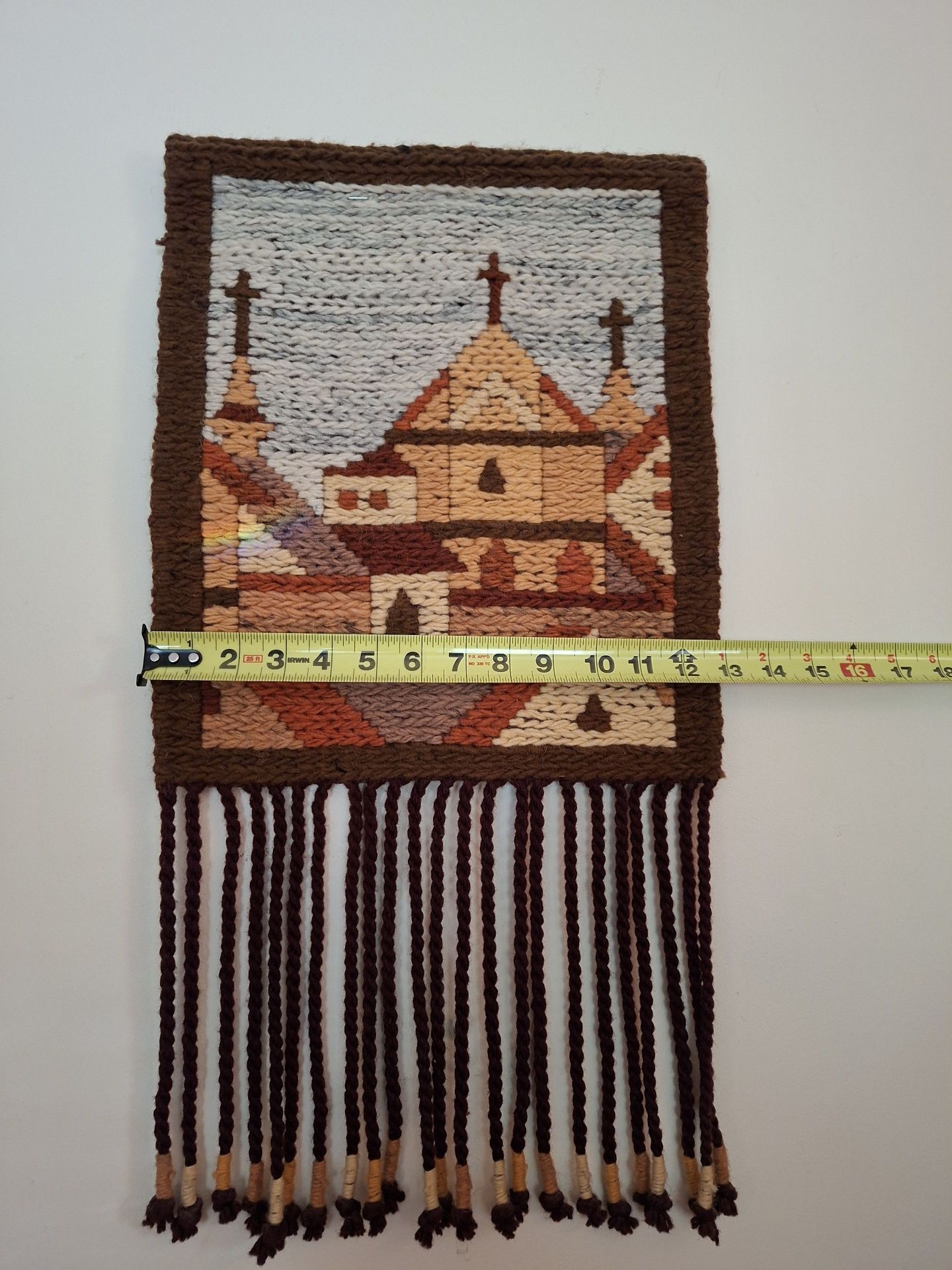 Pair of Beautiful Vintage Woven Wall Hangings with Village Scenes - image 8 of 9