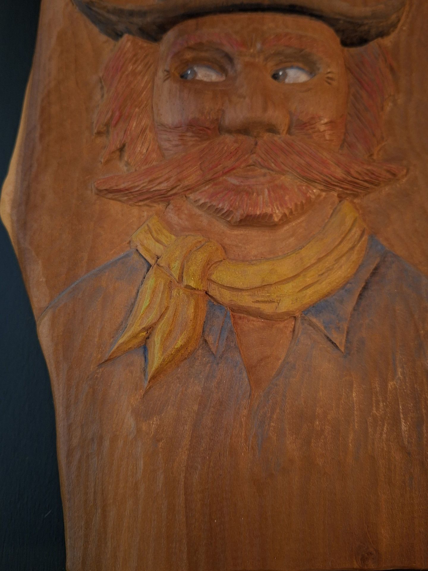 Hand-Carved Wooden Cowboy Wall Plaque, SIGNED - image 3 of 6