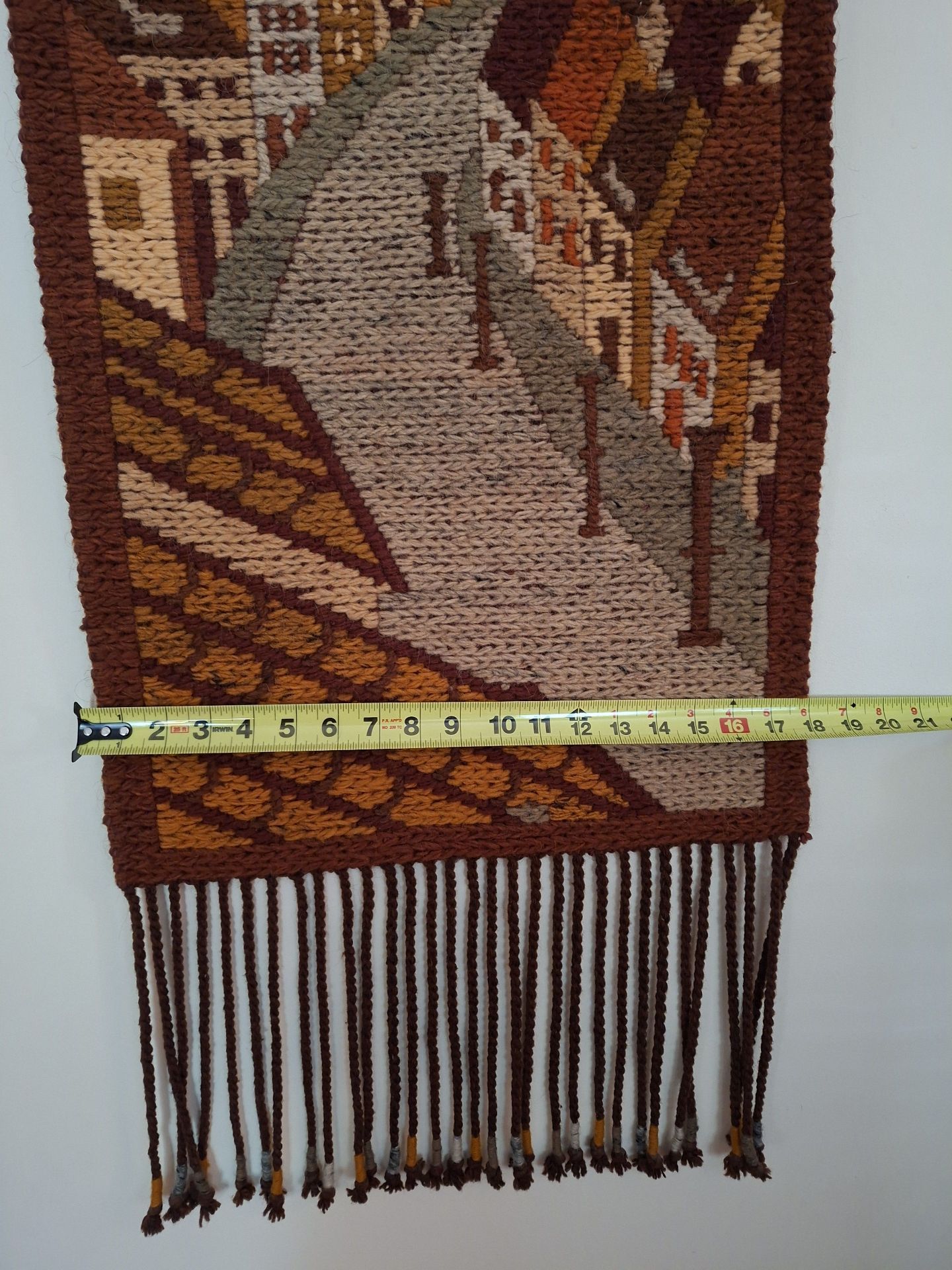 Pair of Beautiful Vintage Woven Wall Hangings with Village Scenes - image 7 of 9
