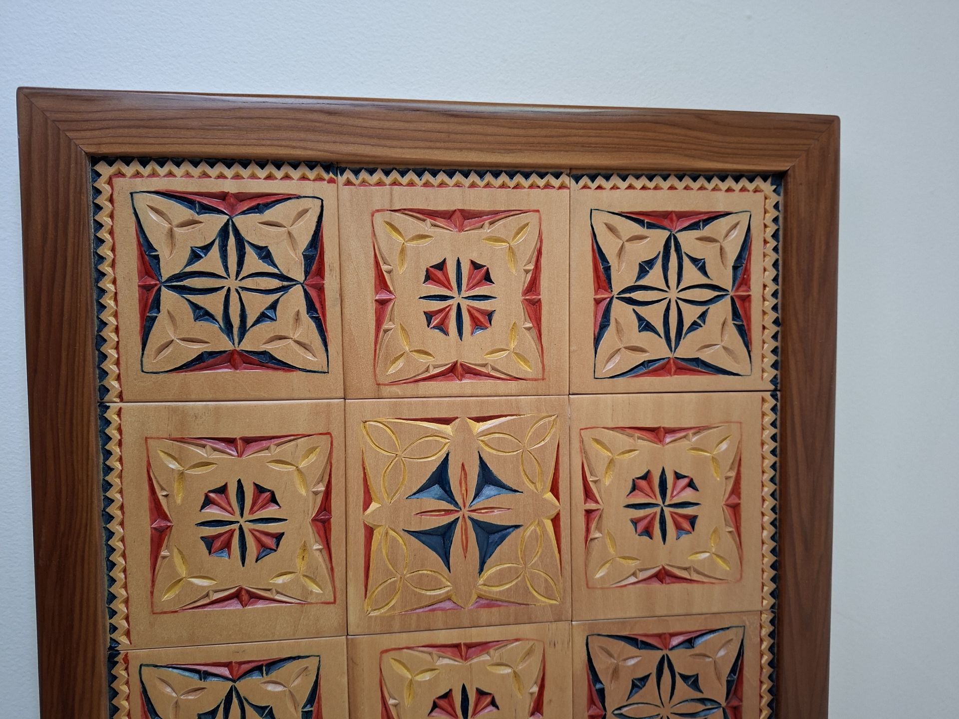Framed Geometric Wood Carving Wall Art, Handmade By Local Artist - image 2 of 4