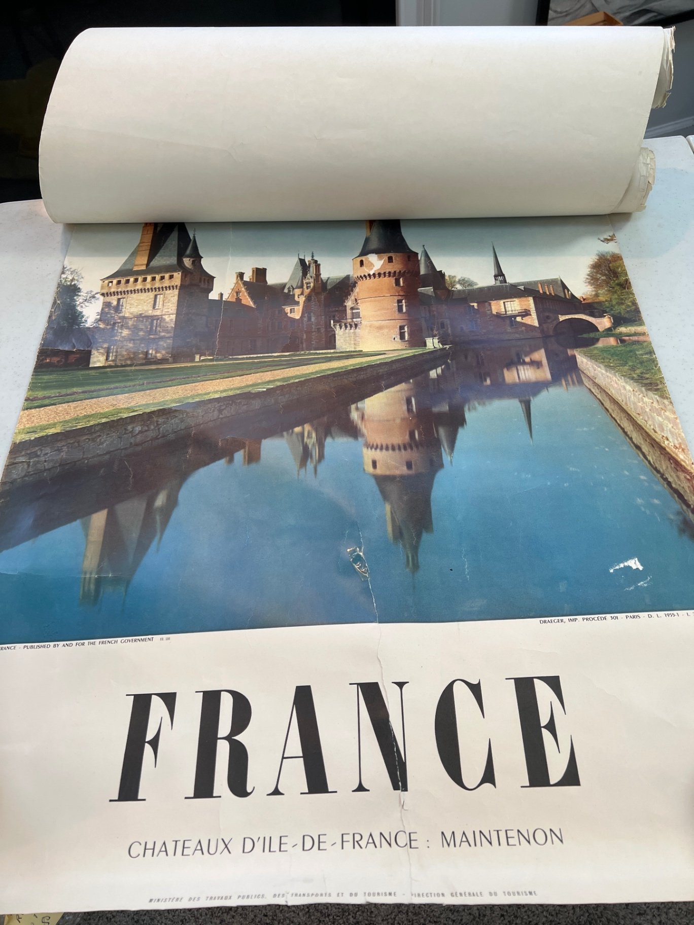 Vintage French travel posters featuring Lafayette, Paris Jardin des Tuileries, and Île-de-France châteaux - image 4 of 10