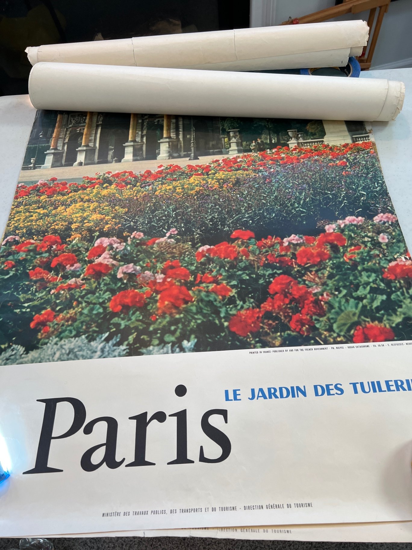 Vintage French travel posters featuring Lafayette, Paris Jardin des Tuileries, and Île-de-France châteaux - image 3 of 10