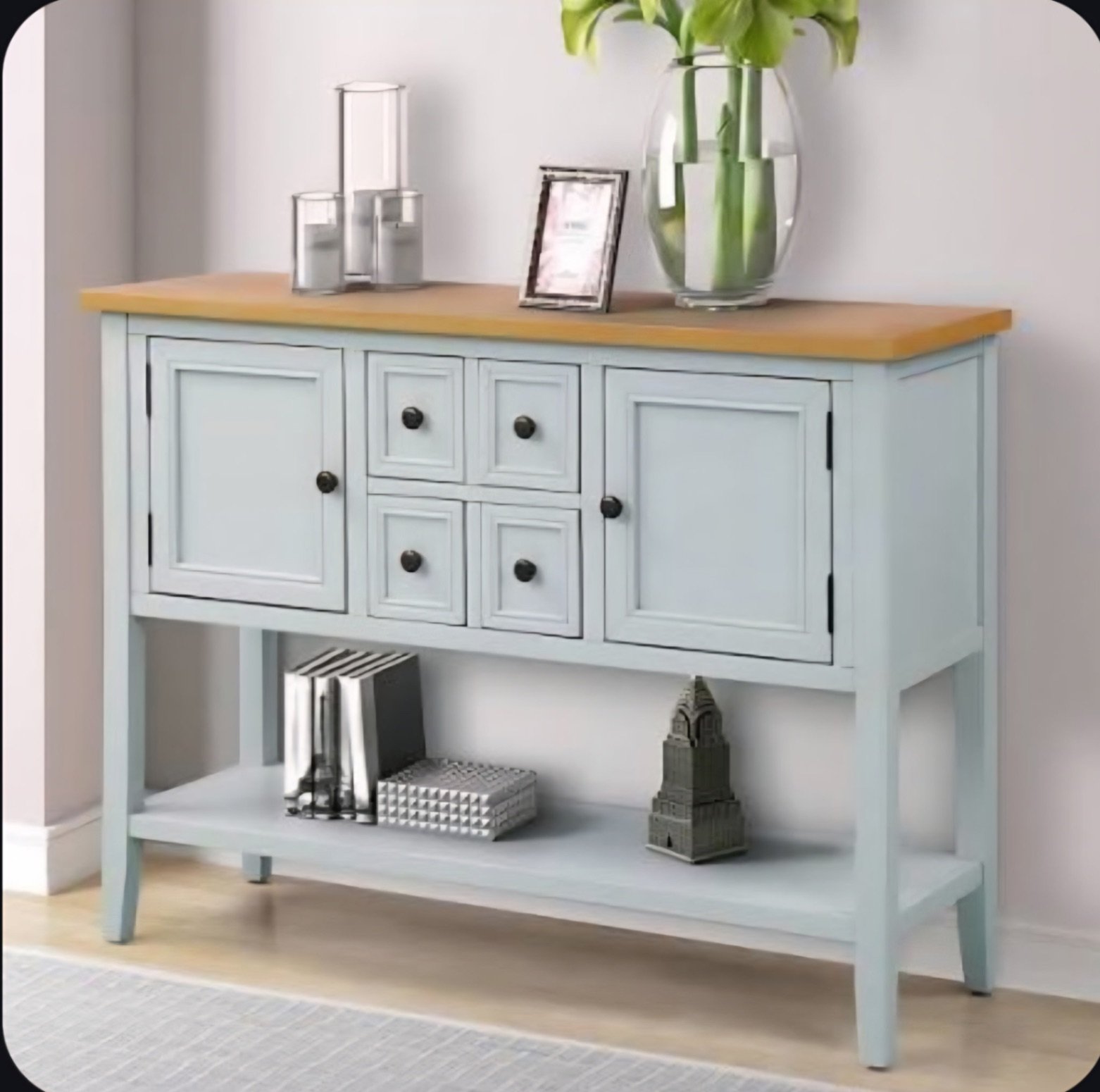 Antique White Wood Sideboard Console Table with Wood Top - image 1 of 8