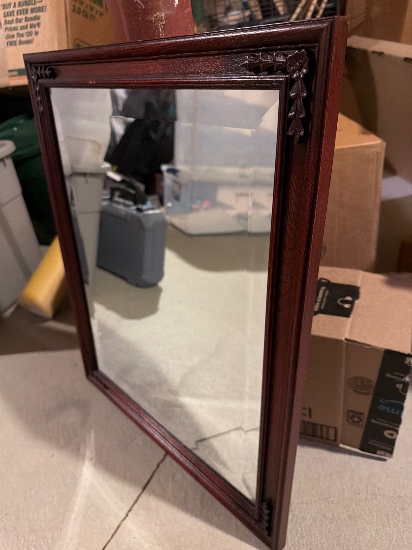 Ornate wood-framed mirror - image 3 of 4