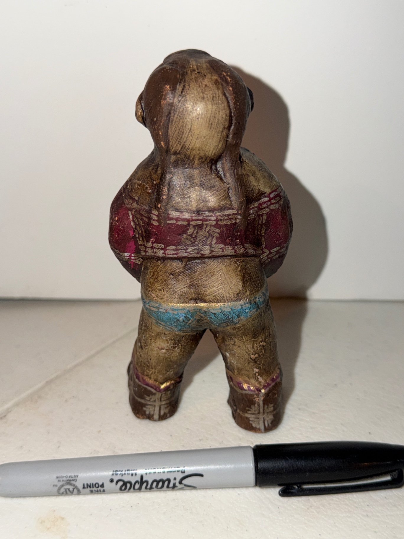 Pair of burgundy floral photo frames with wooden laughing Buddha figurines and decorative box - image 8 of 13
