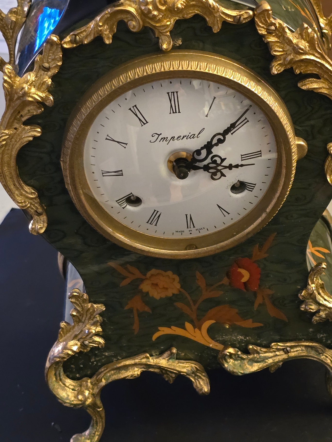 Ornate green and gold mantel clock - image 10 of 11