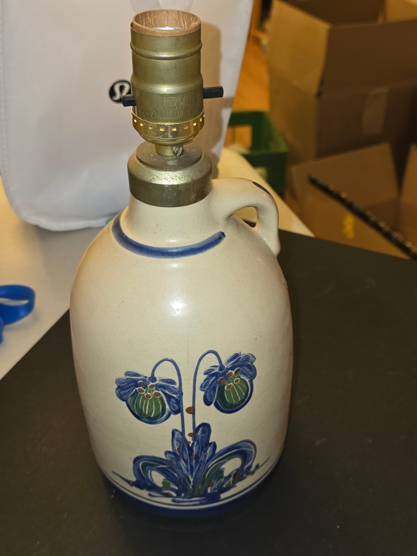 Ceramic pitcher-shaped lamp base with blue floral decoration - image 1 of 6