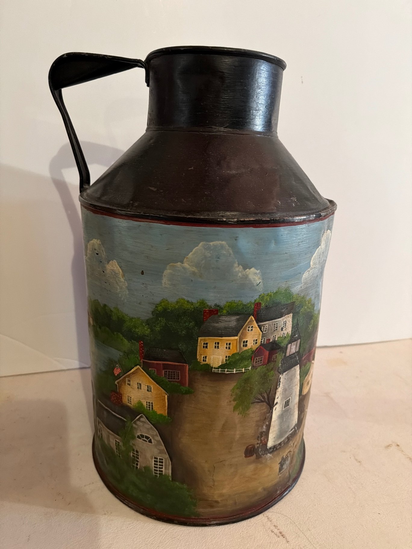 Hand-painted metal milk can  - image 1 of 6