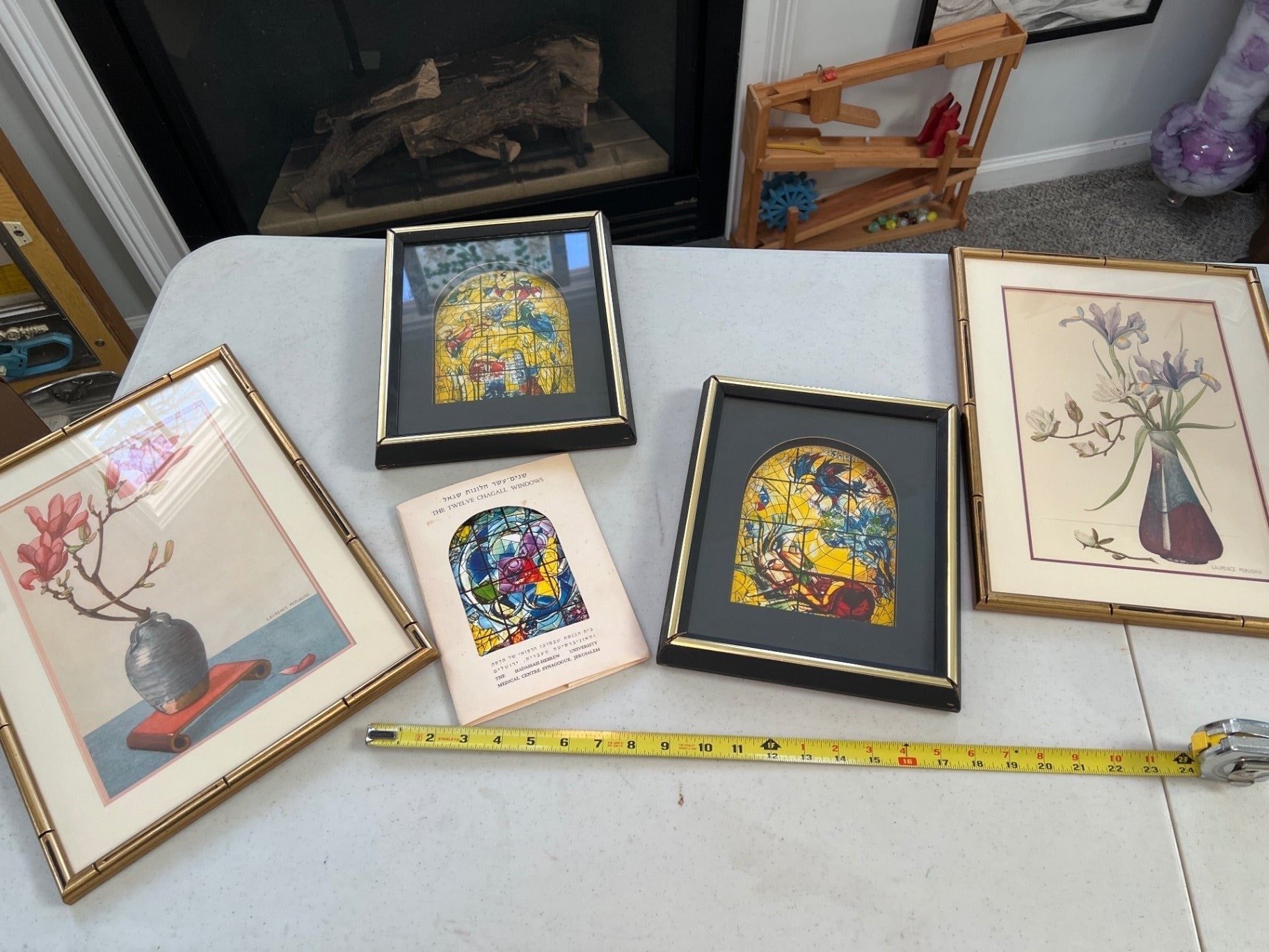 Framed Laurence Perugini botanical prints and 2 smaĺl framed prints of Chagall stained-glass windows. - image 1 of 17