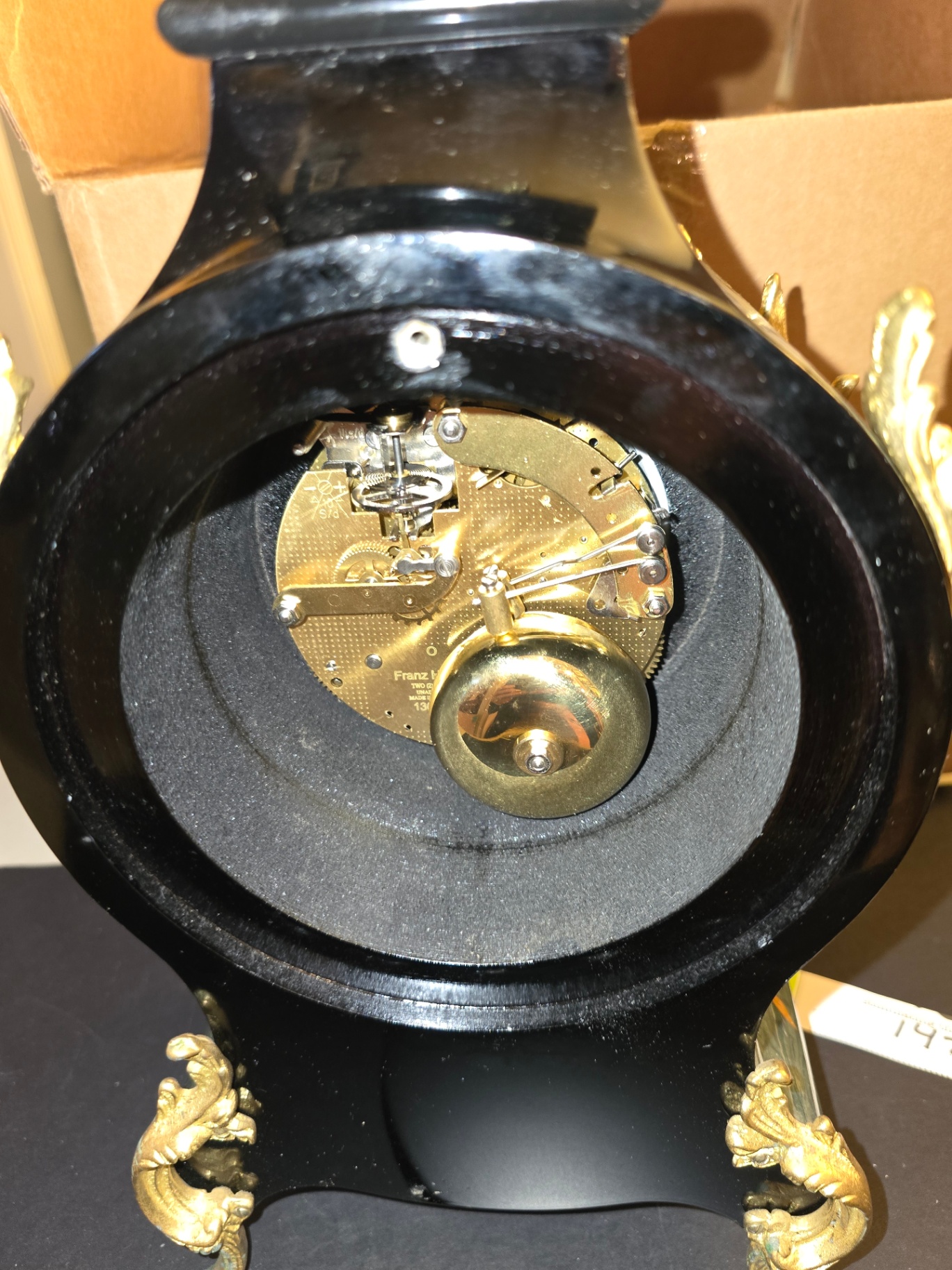 Ornate green and gold mantel clock - image 7 of 11