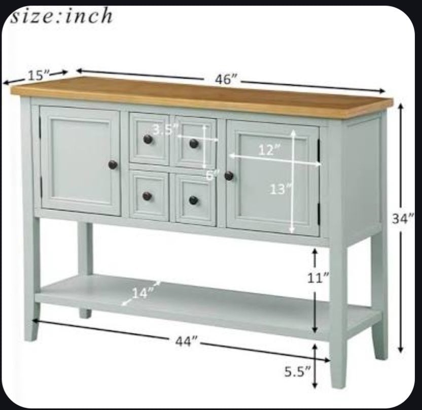 Antique White Wood Sideboard Console Table with Wood Top - image 2 of 8