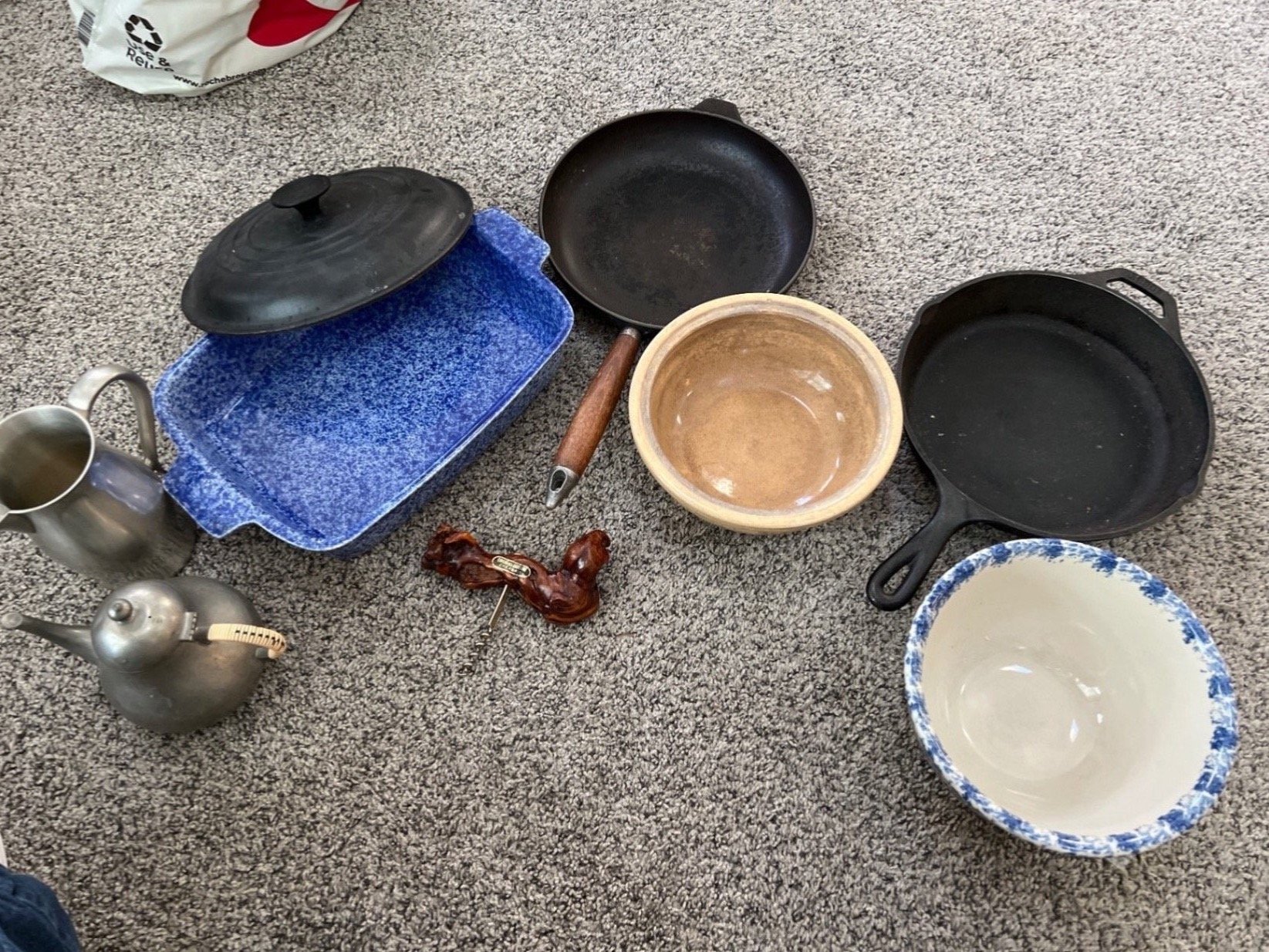 Assorted kitchenware including teapot, bowls, and skillets - image 1 of 17