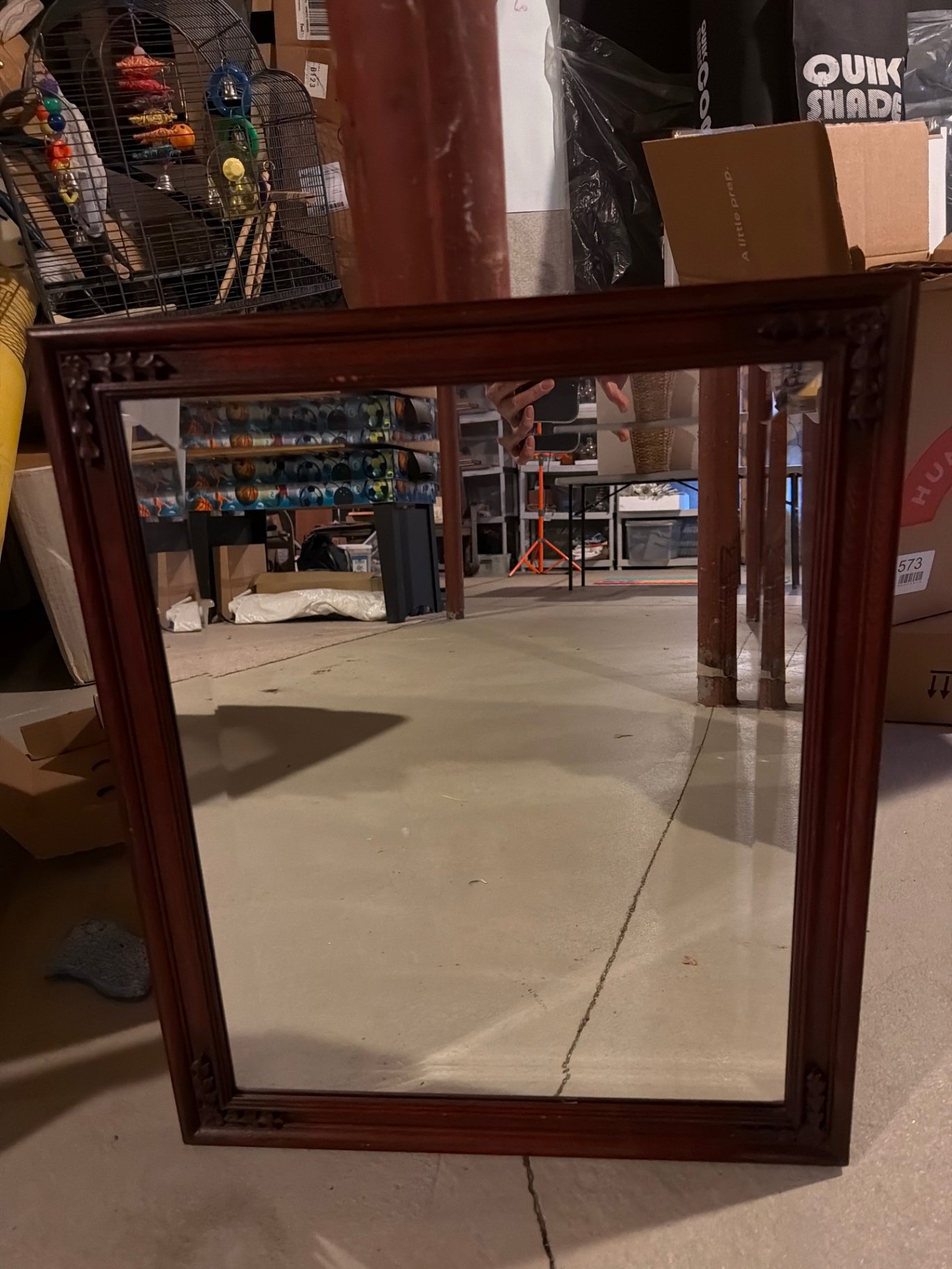 Ornate wood-framed mirror - image 1 of 4