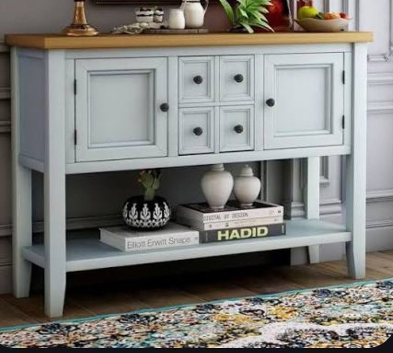 Antique White Wood Sideboard Console Table with Wood Top - image 7 of 8